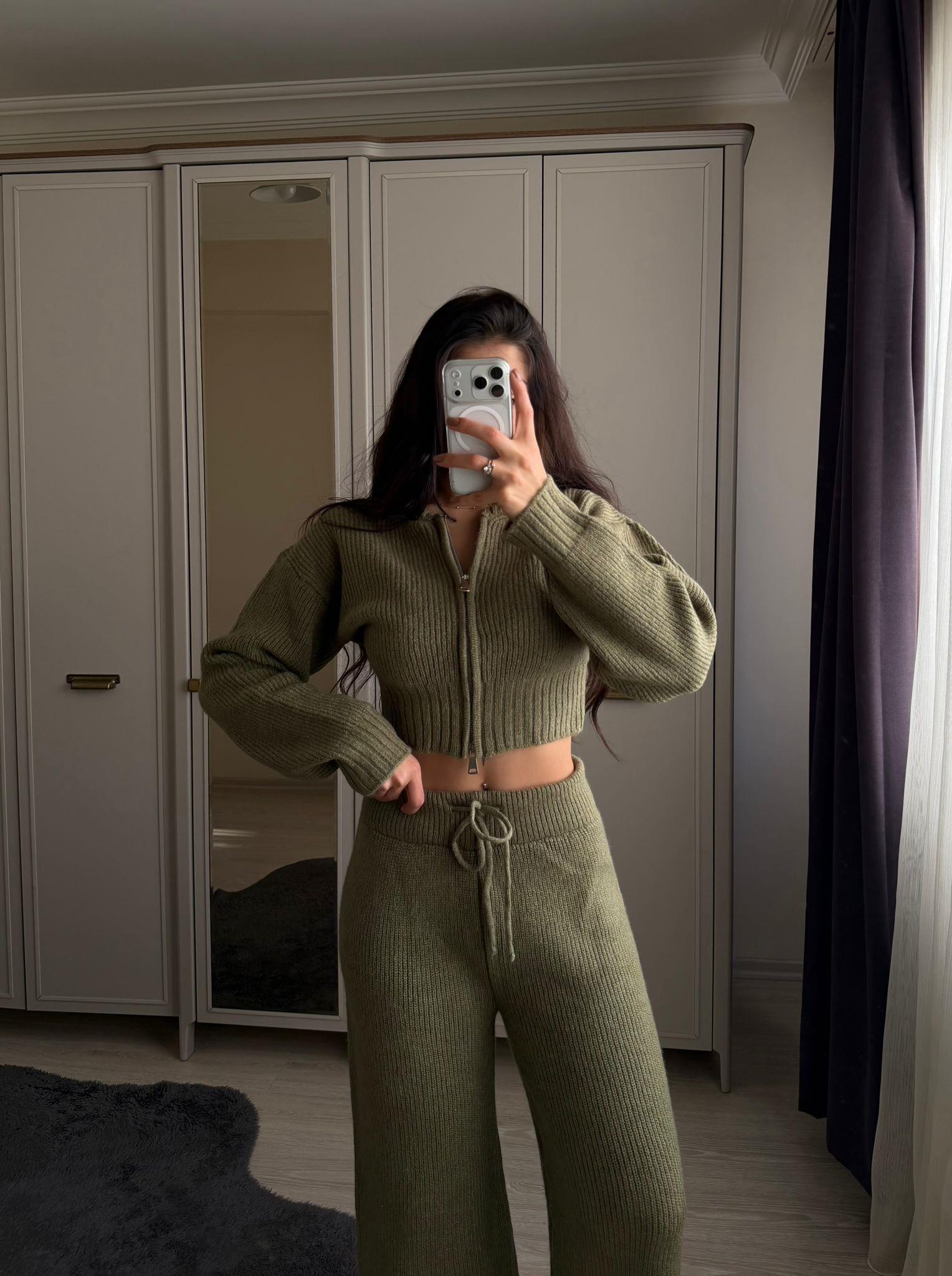 Lua Hırkalı İkili Triko Takım Olive