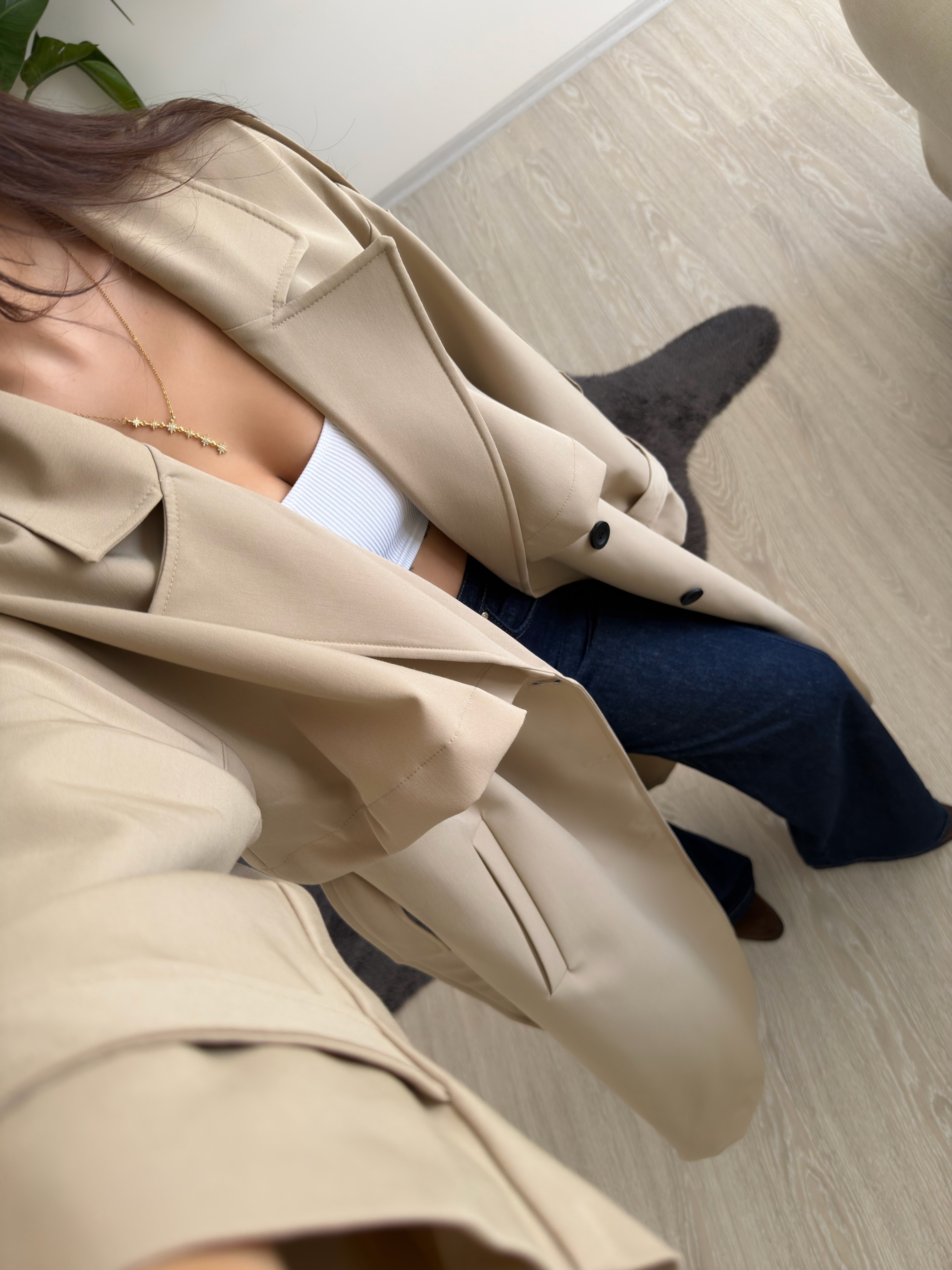 Luxe Apoletli Premium Uzun Trençkot Camel