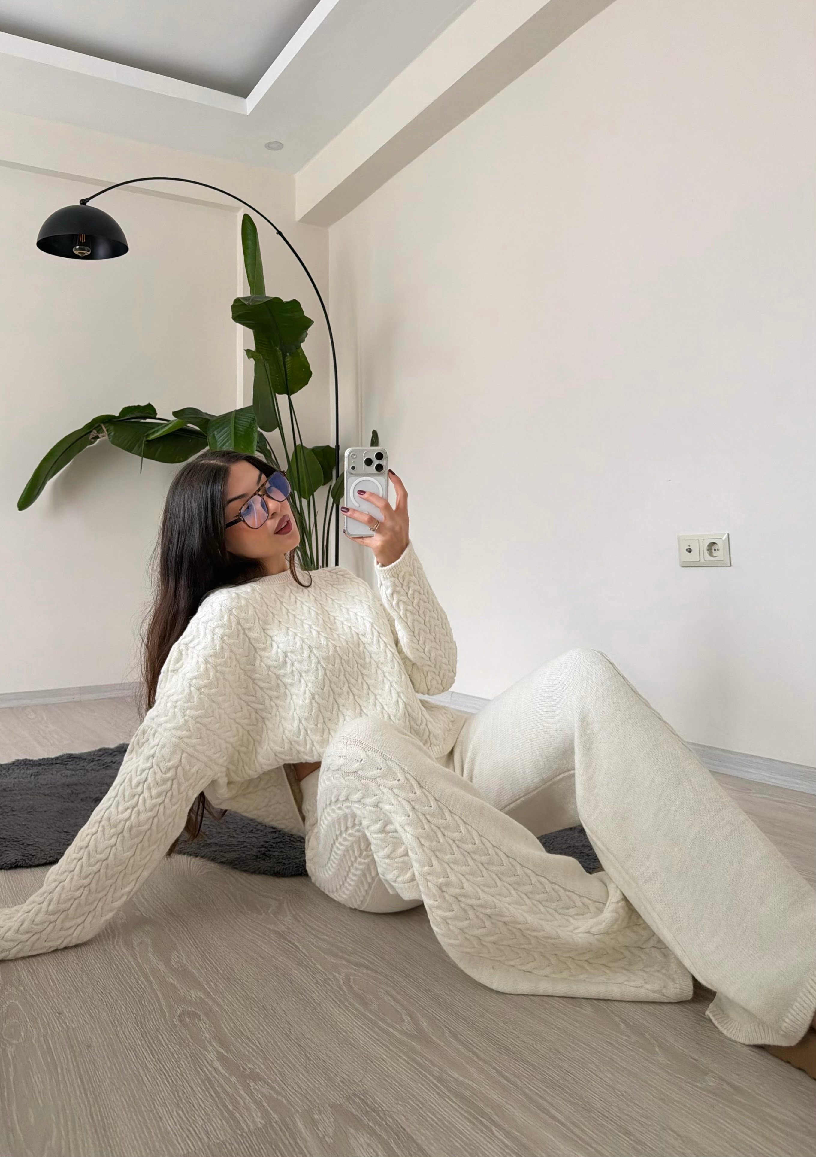 Macy Saç Örgülü Premium Triko Takım Ekru