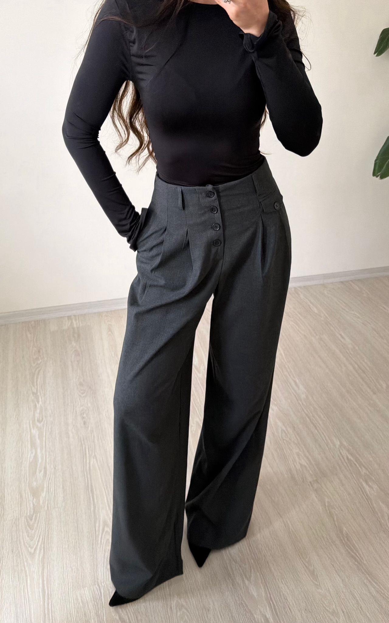 Maison Önü Düğmeli Bol Paça Pantolon Antrasit