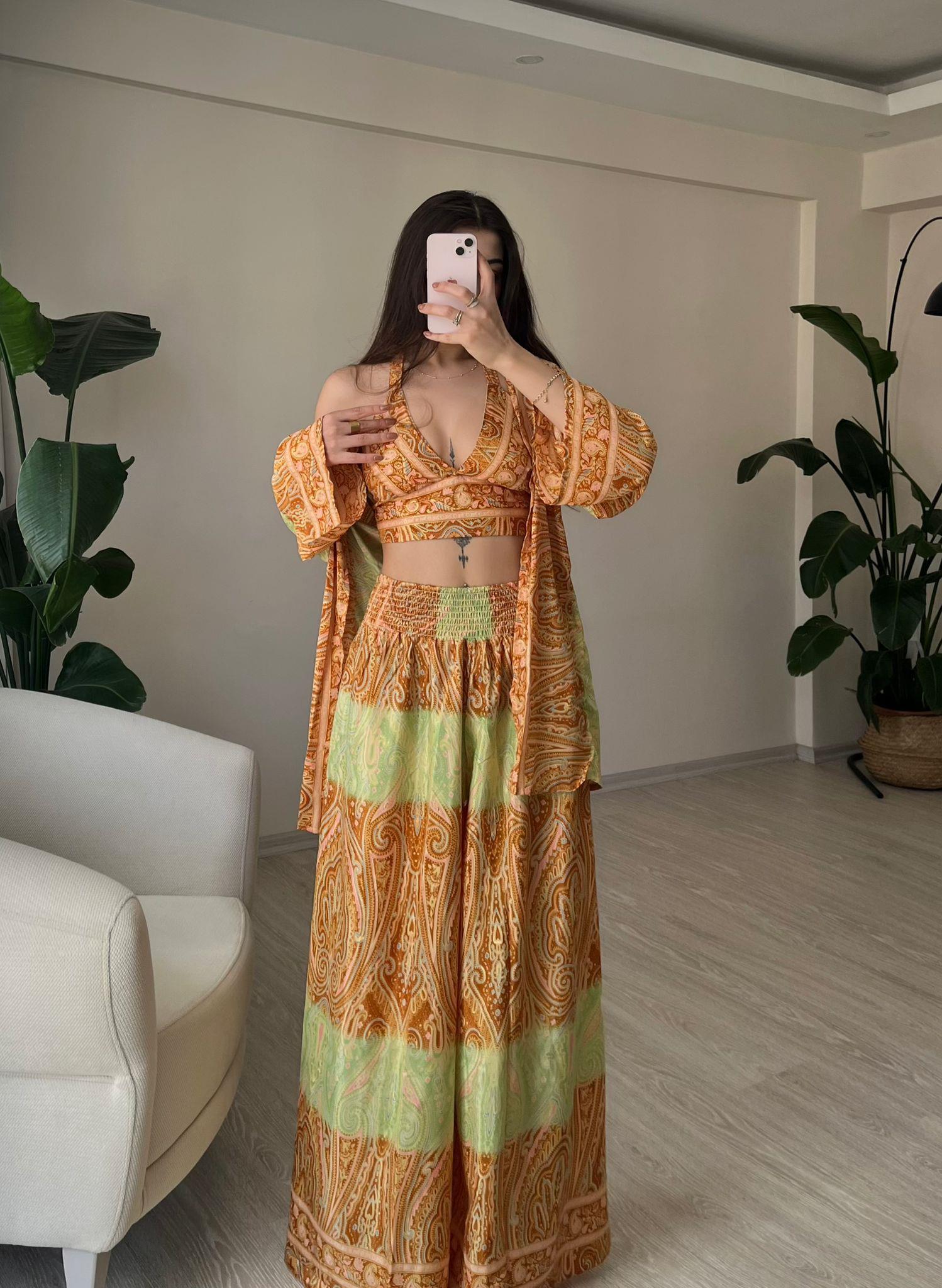 Mantra İpek Kimono Büstiyer Pantolon Üçlü Takım VII