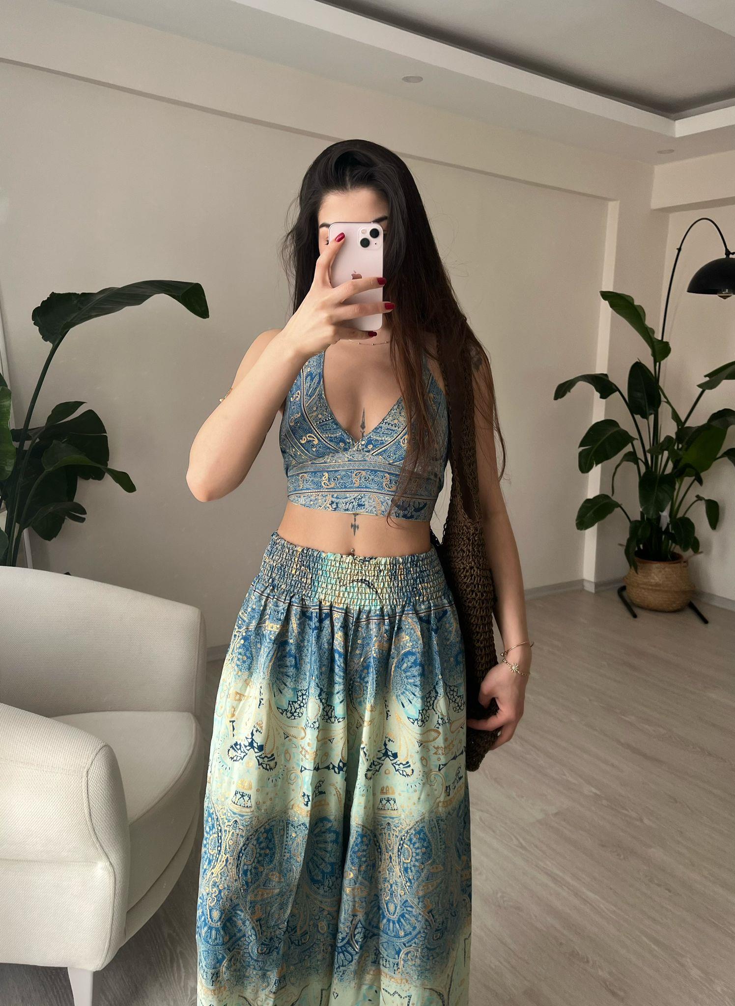Mantra İpek Kimono Büstiyer Pantolon Üçlü Takım