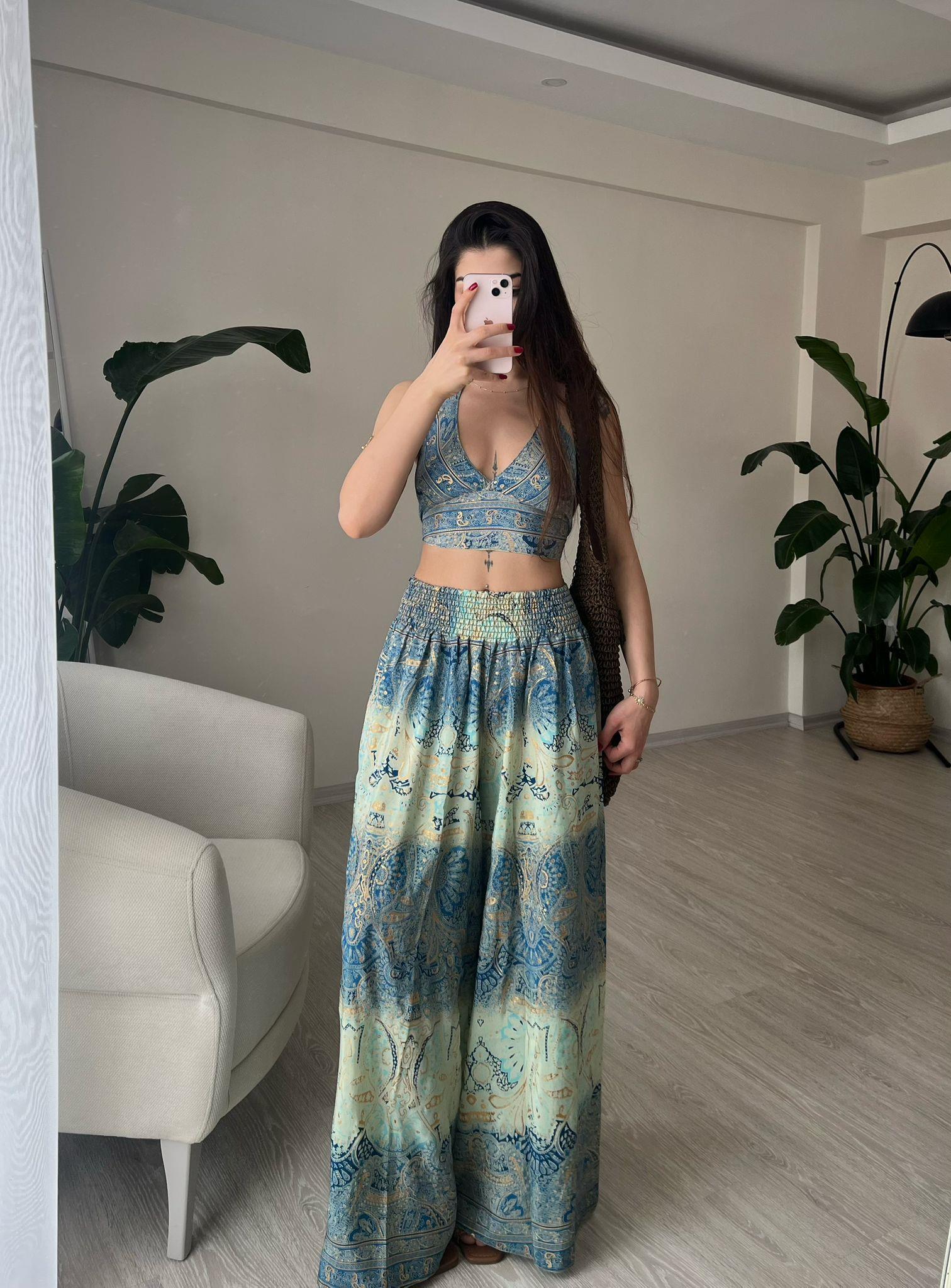 Mantra İpek Kimono Büstiyer Pantolon Üçlü Takım
