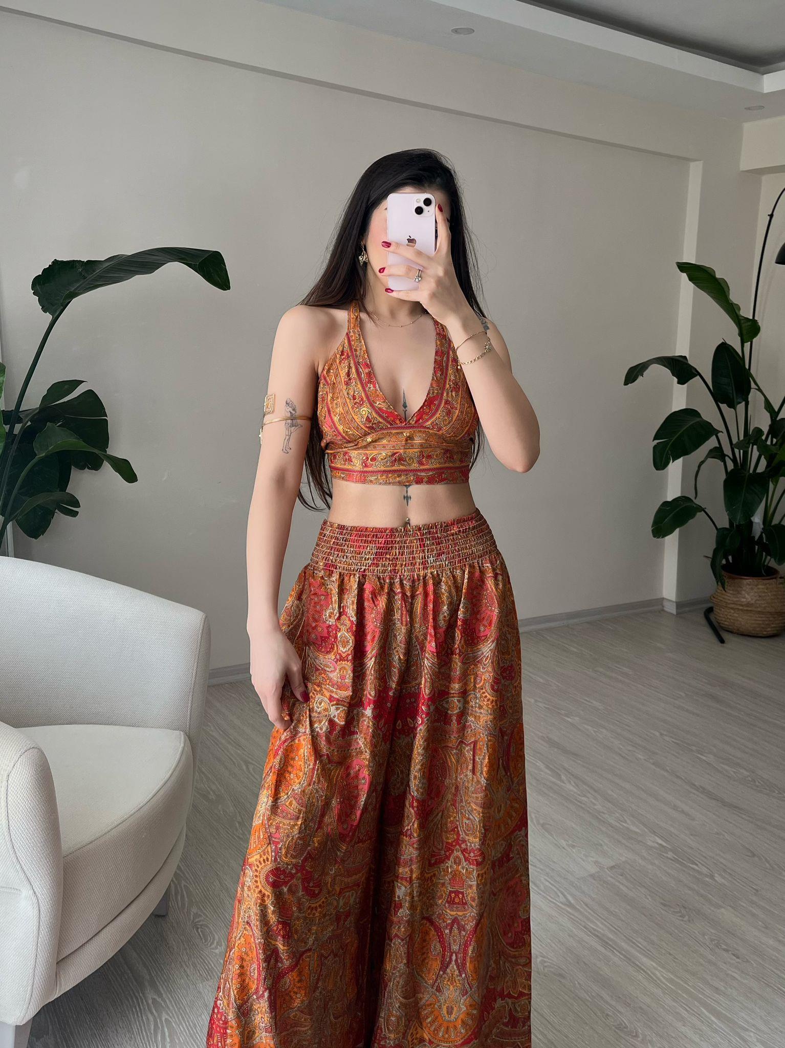 Mantra İpek Kimono Büstiyer Pantolon Üçlü Takım II