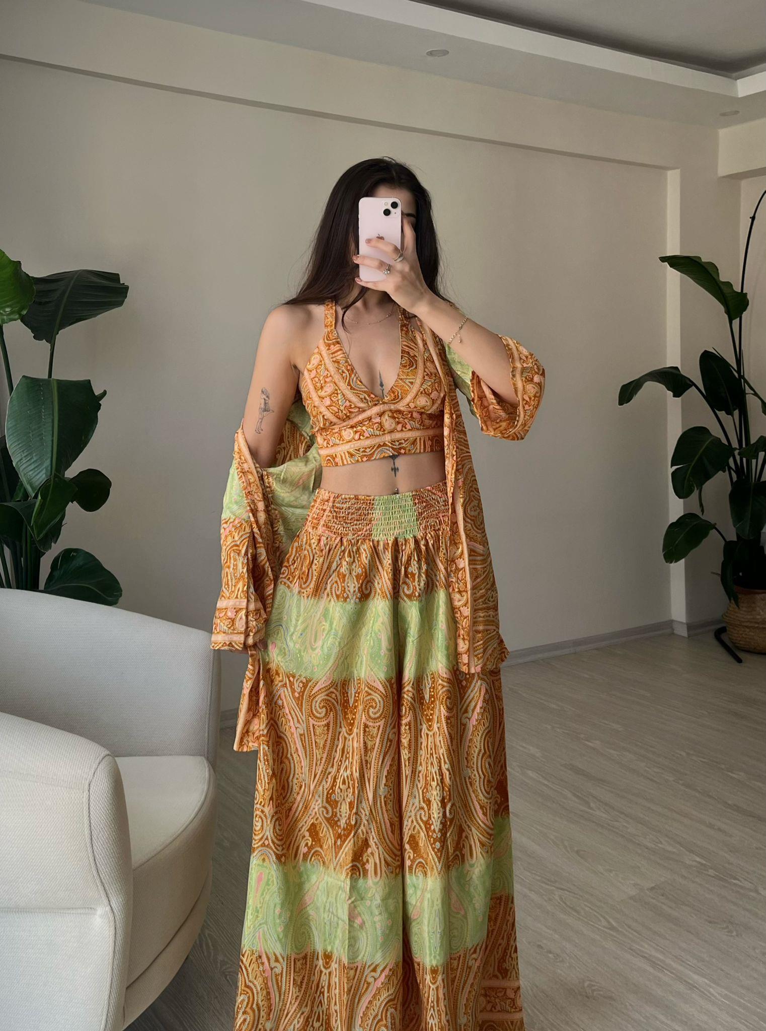 Mantra İpek Kimono Büstiyer Pantolon Üçlü Takım VII