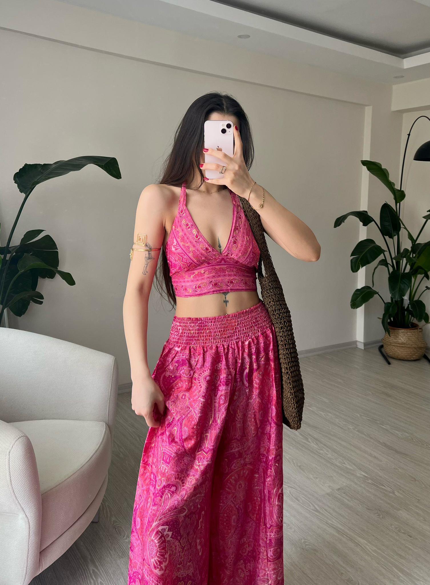 Mantra İpek Kimono Büstiyer Pantolon Üçlü Takım V