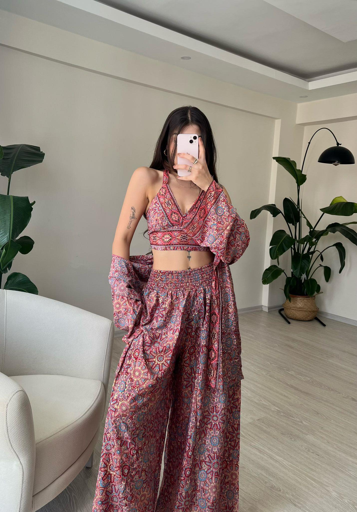 Mantra İpek Kimono Büstiyer Pantolon Üçlü Takım VI