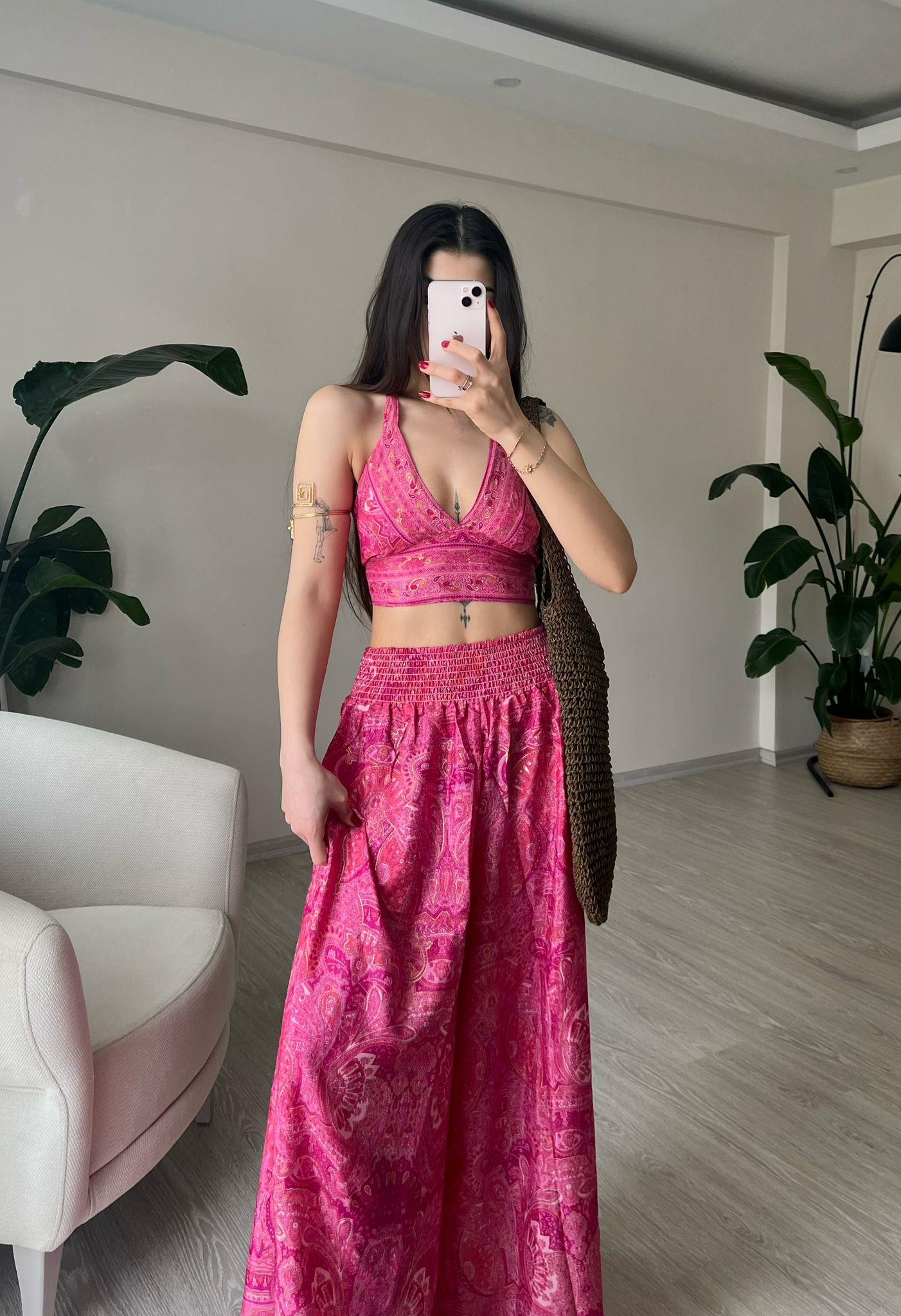 Mantra İpek Kimono Büstiyer Pantolon Üçlü Takım V