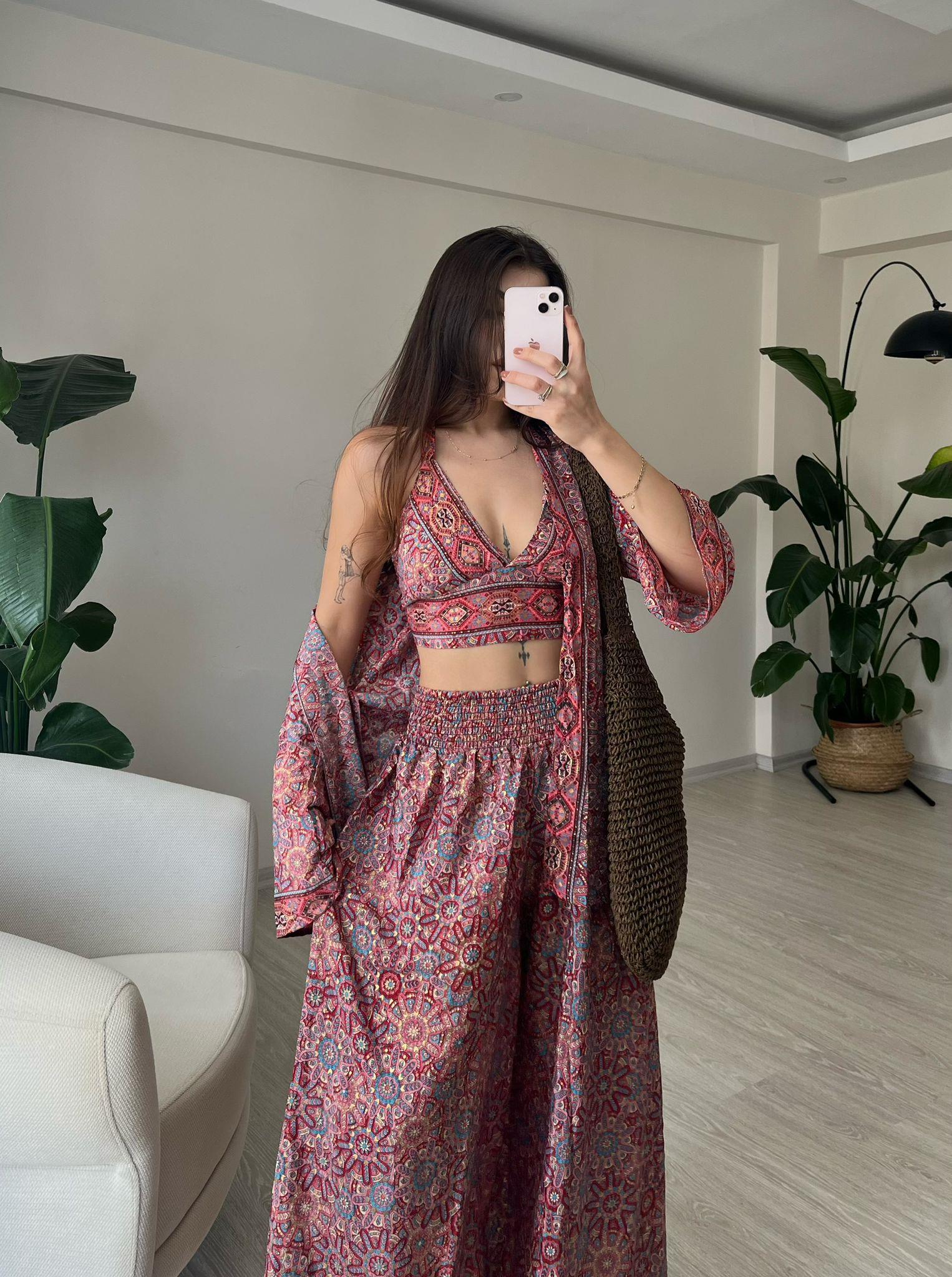 Mantra İpek Kimono Büstiyer Pantolon Üçlü Takım VI