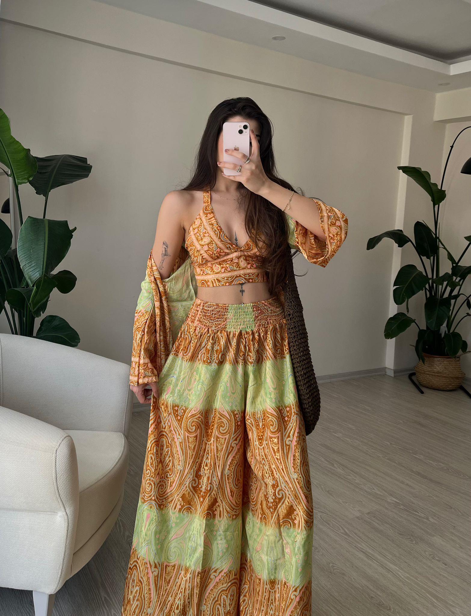 Mantra İpek Kimono Büstiyer Pantolon Üçlü Takım VII