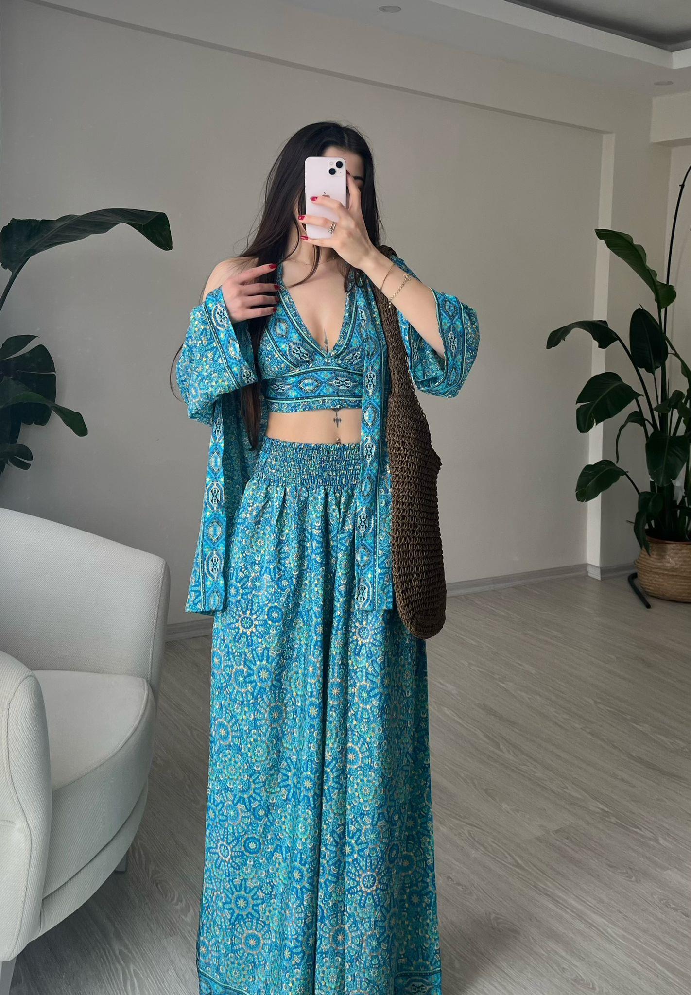 Mantra İpek Kimono Büstiyer Pantolon Üçlü Takım IV