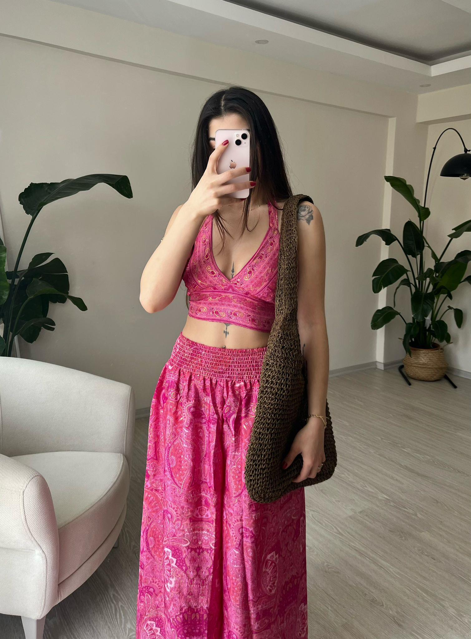 Mantra İpek Kimono Büstiyer Pantolon Üçlü Takım V