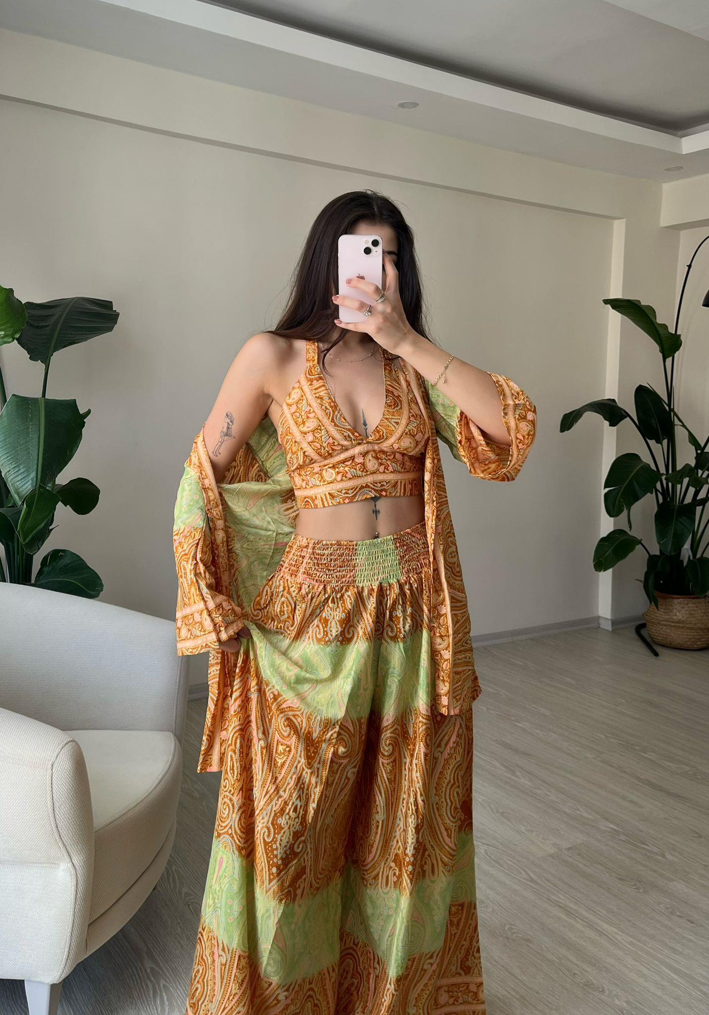 Mantra İpek Kimono Büstiyer Pantolon Üçlü Takım VII