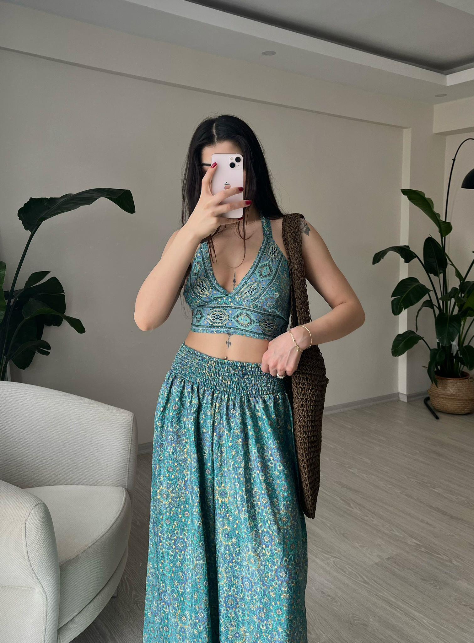 Mantra İpek Kimono Büstiyer Pantolon Üçlü Takım III