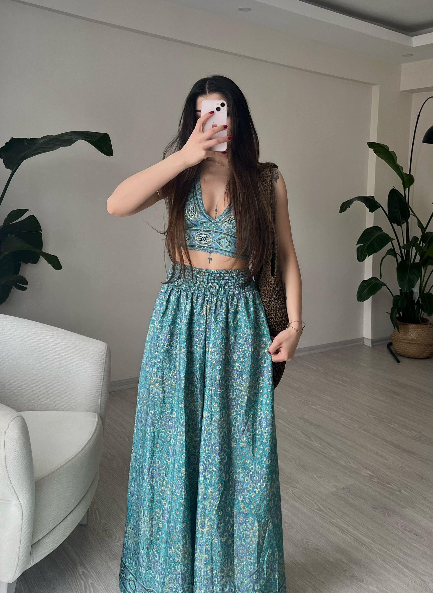 Mantra İpek Kimono Büstiyer Pantolon Üçlü Takım III