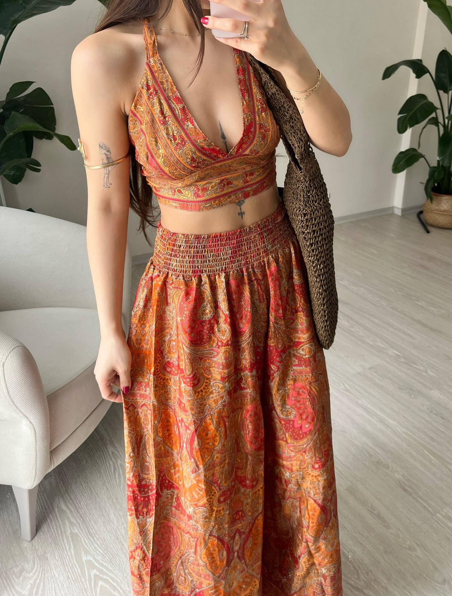 Mantra İpek Kimono Büstiyer Pantolon Üçlü Takım II