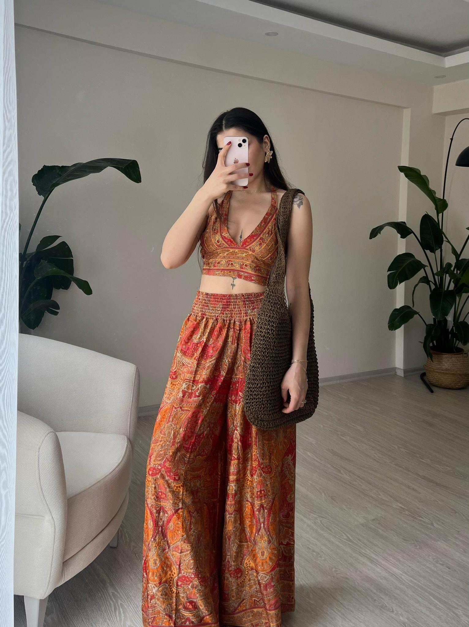 Mantra İpek Kimono Büstiyer Pantolon Üçlü Takım II