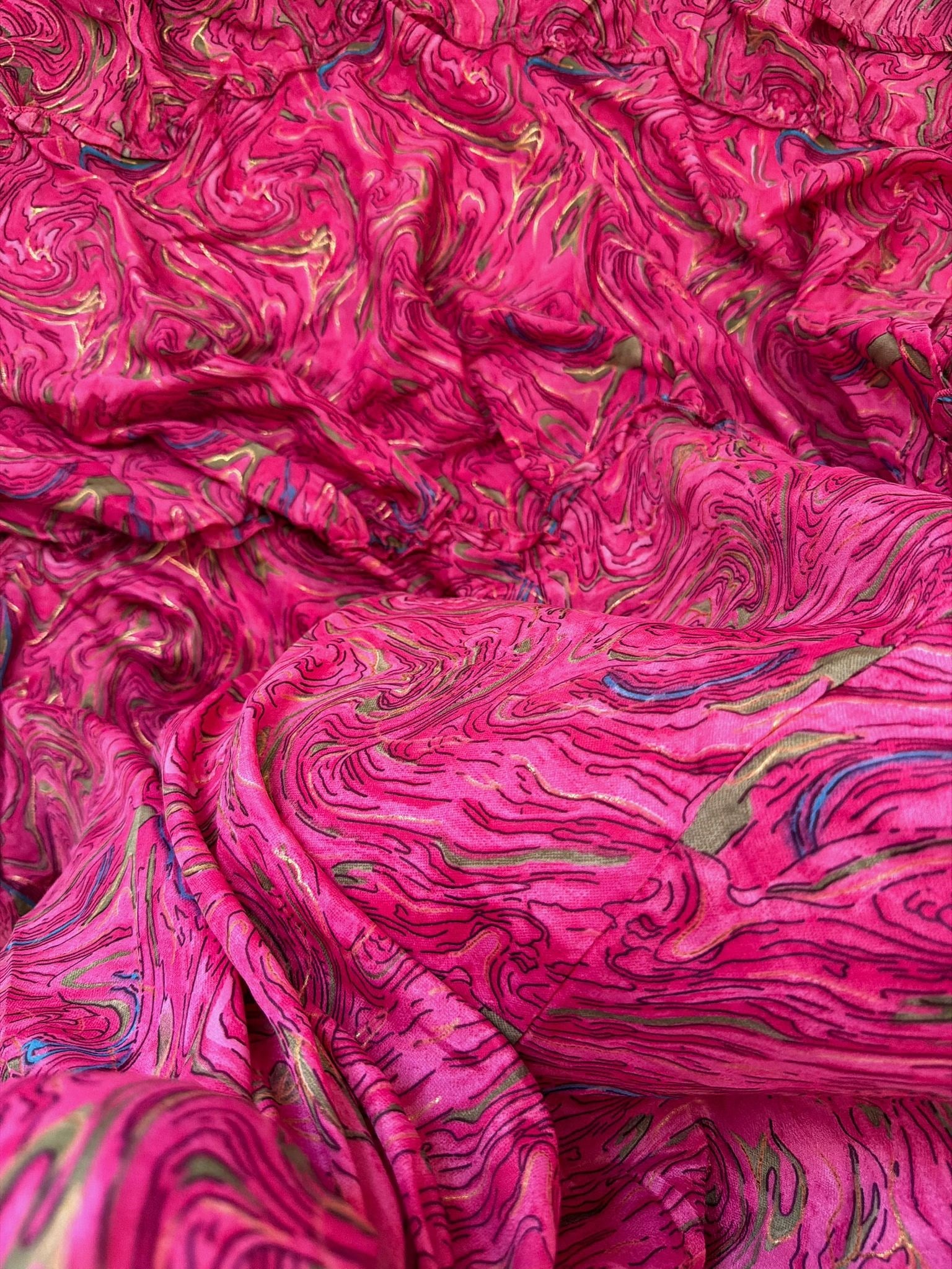Marais Sırt Dekolteli Etnik Desen İpek Elbise Pembe