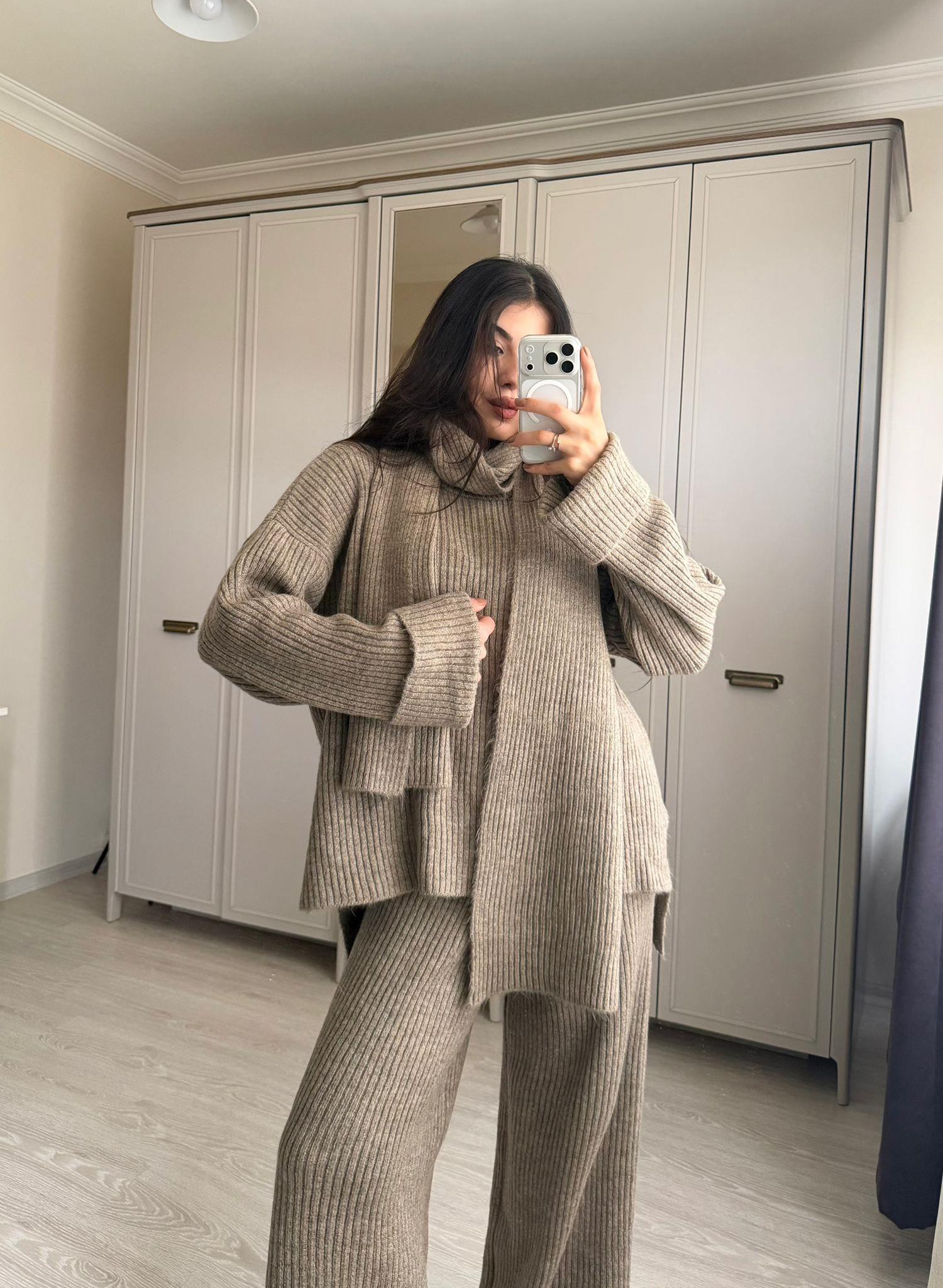 Mellow Atkılı Triko Takım Vizon