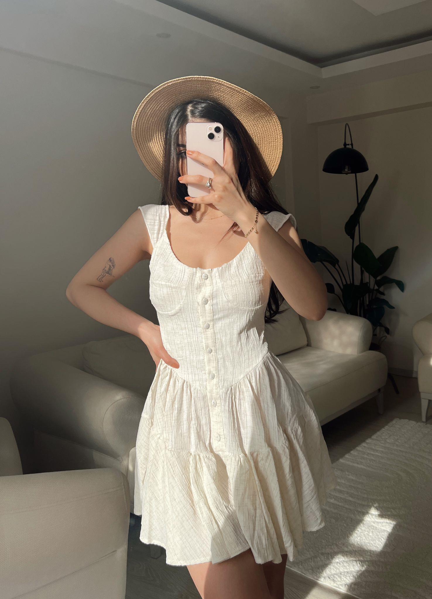 Miami Pileli Gofre Kumaş Şortlu Elbise Taş