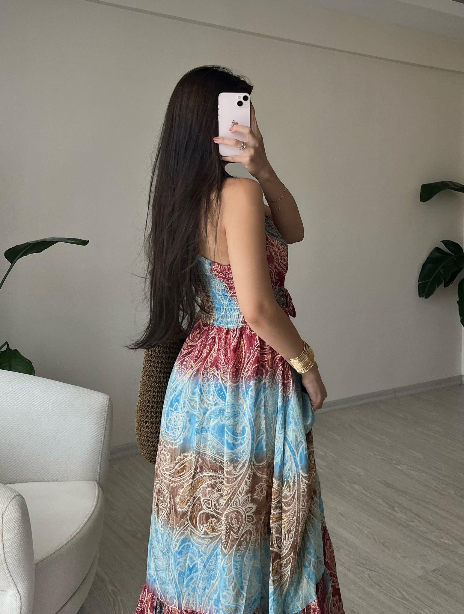 Milas Gipeli Etnik Desen İpek Elbise X