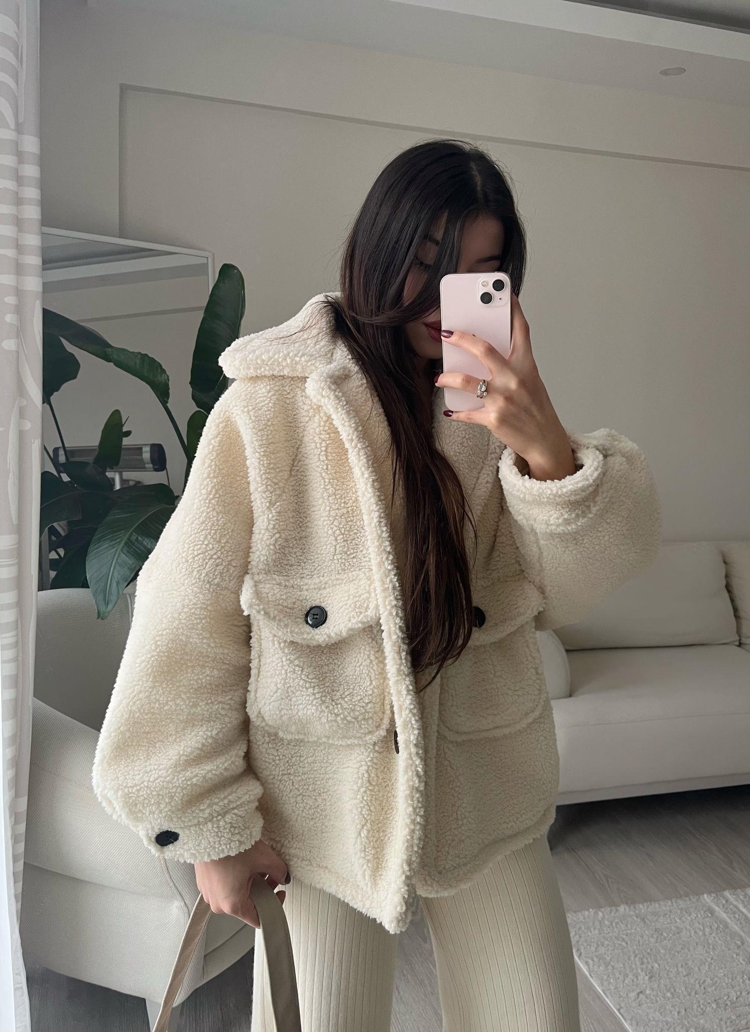 Miles Önü Cepli Oversize Peluş Mont