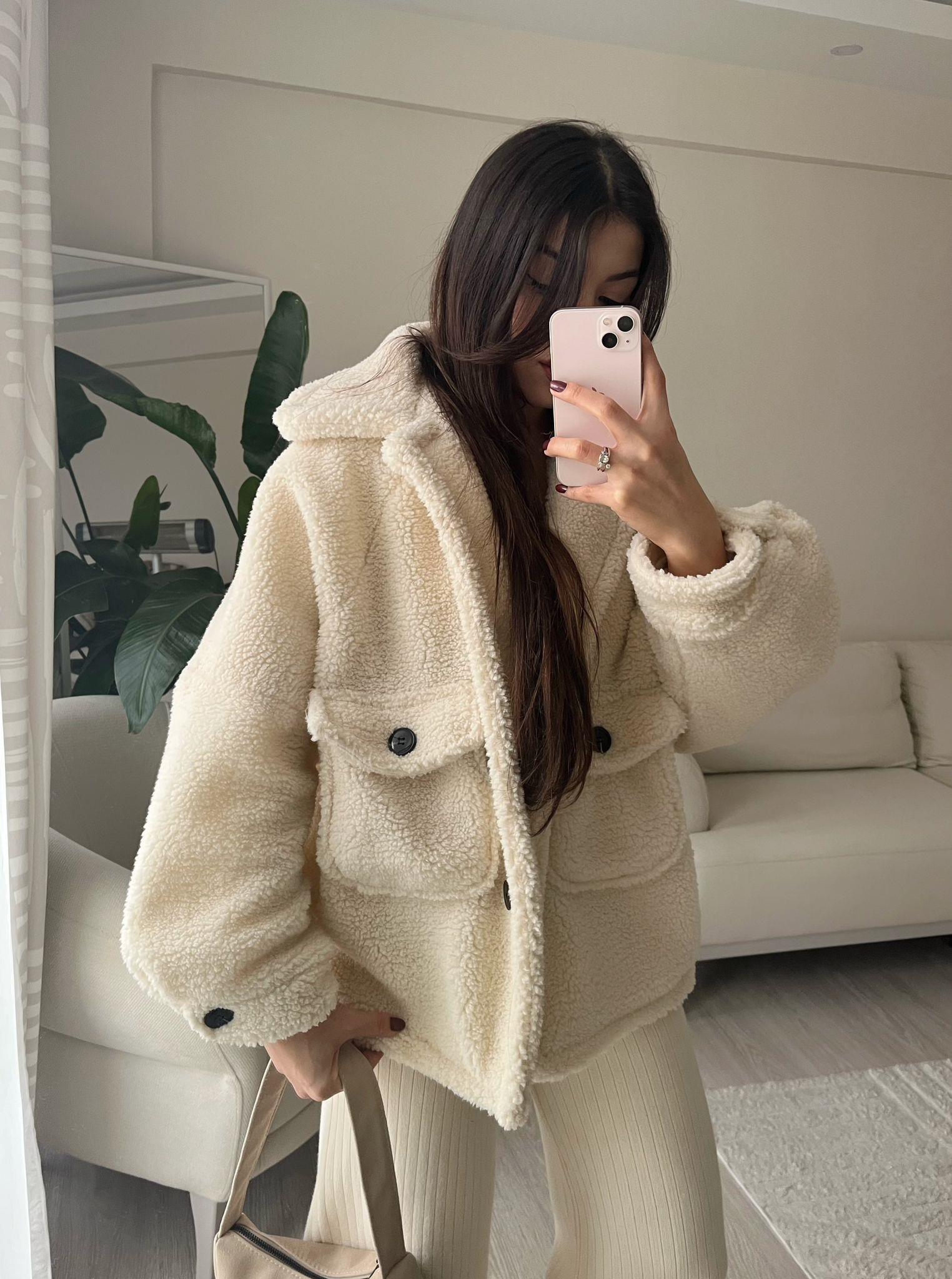 Miles Önü Cepli Oversize Peluş Mont