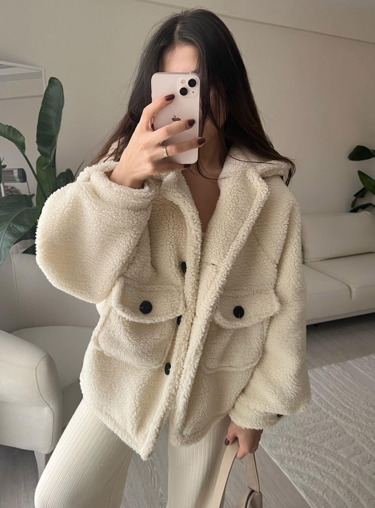 Miles Önü Cepli Oversize Peluş Mont