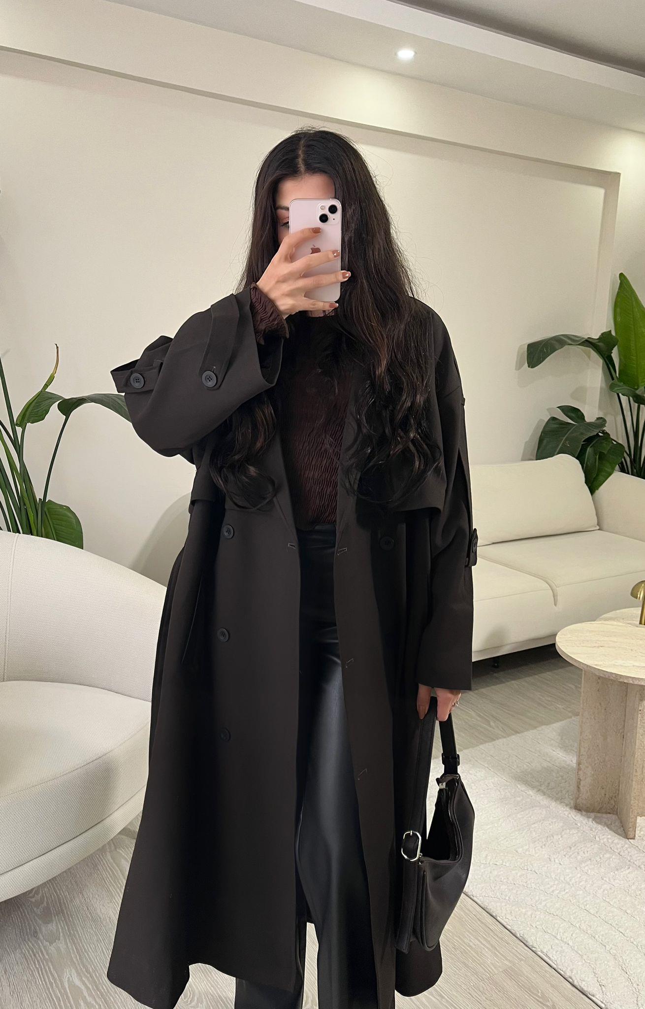 Noir Premium Oversize Poliviskon Trençkot Acı Kahve