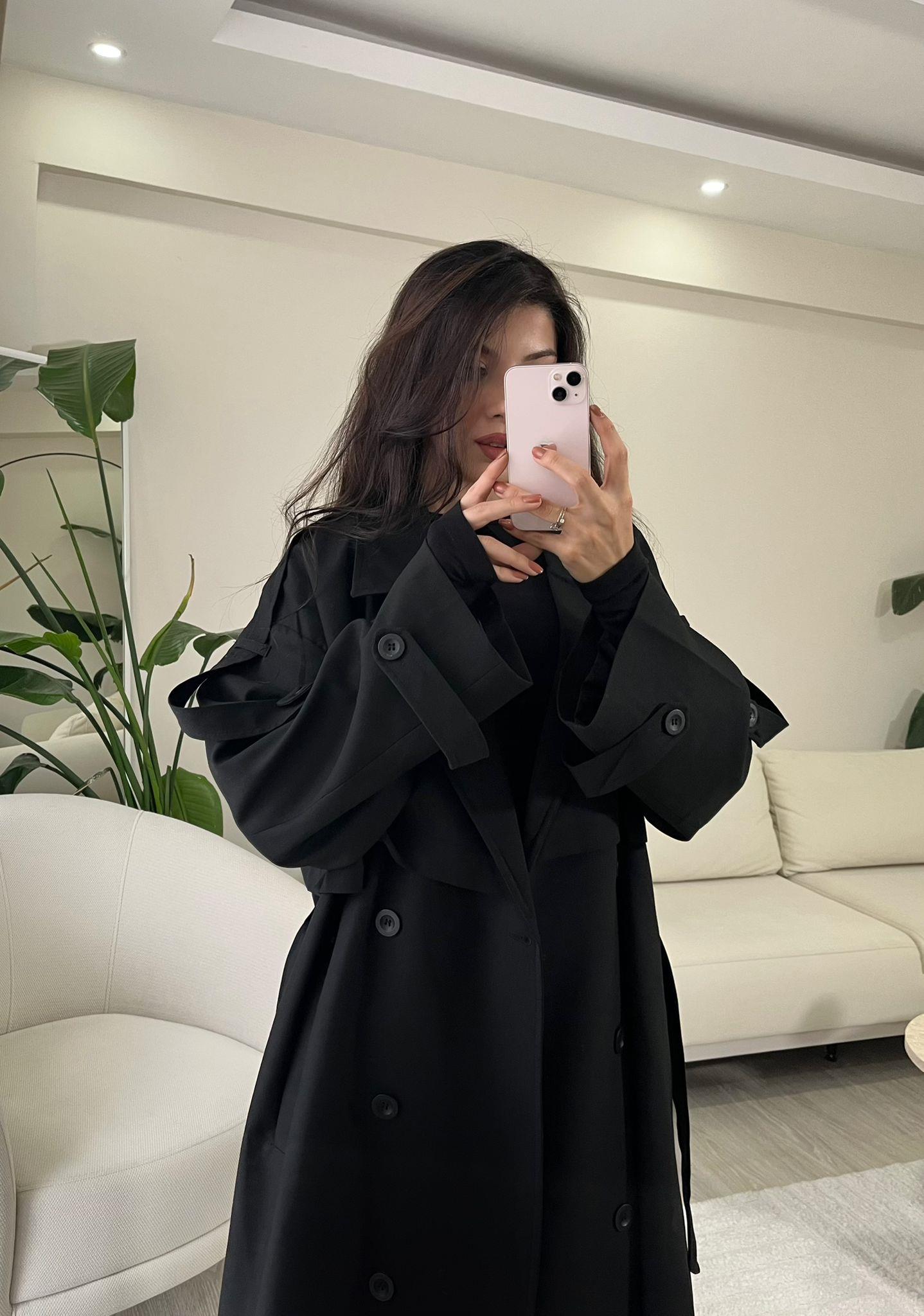 Noir Premium Oversize Poliviskon Trençkot Siyah