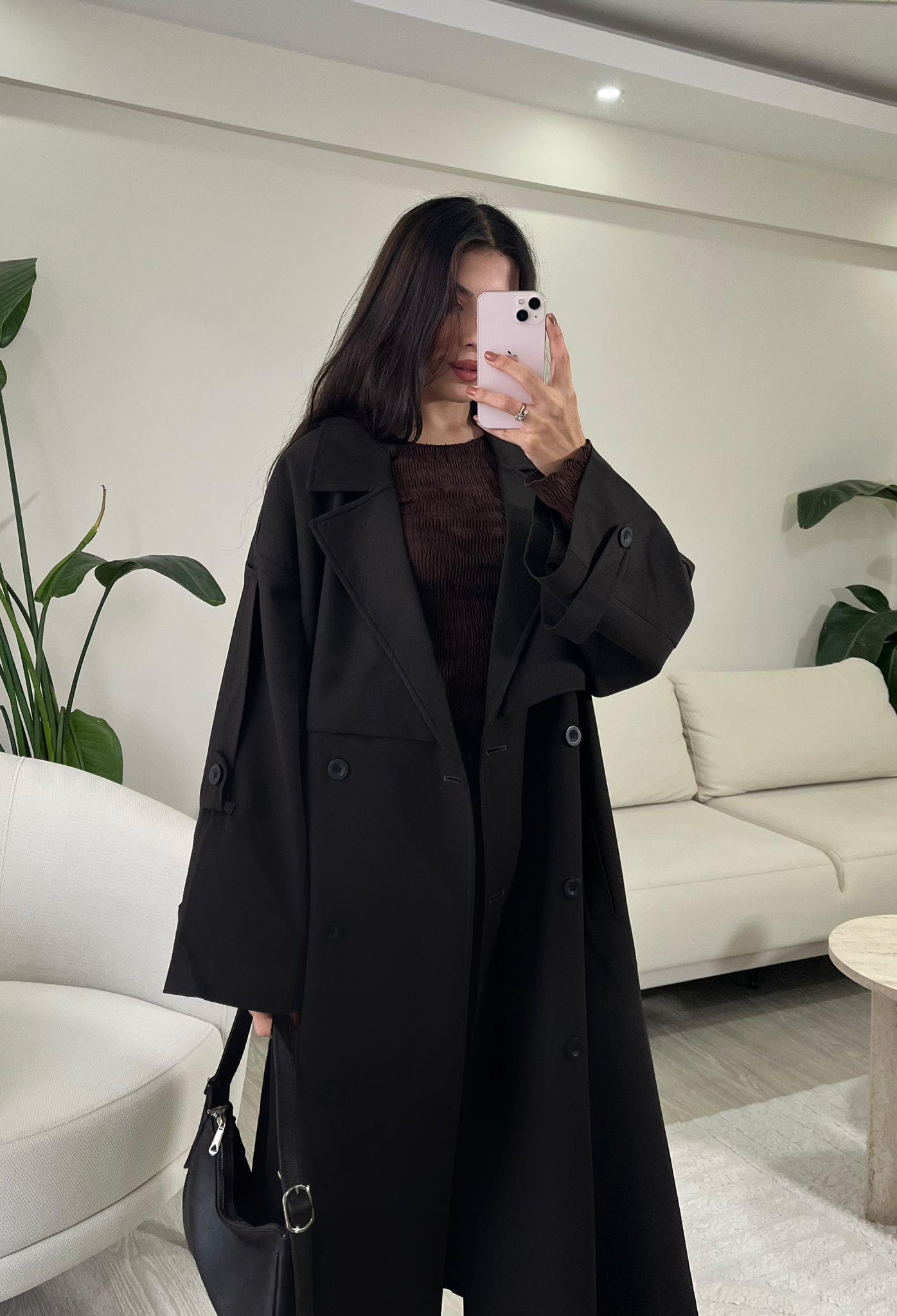 Noir Premium Oversize Poliviskon Trençkot Acı Kahve