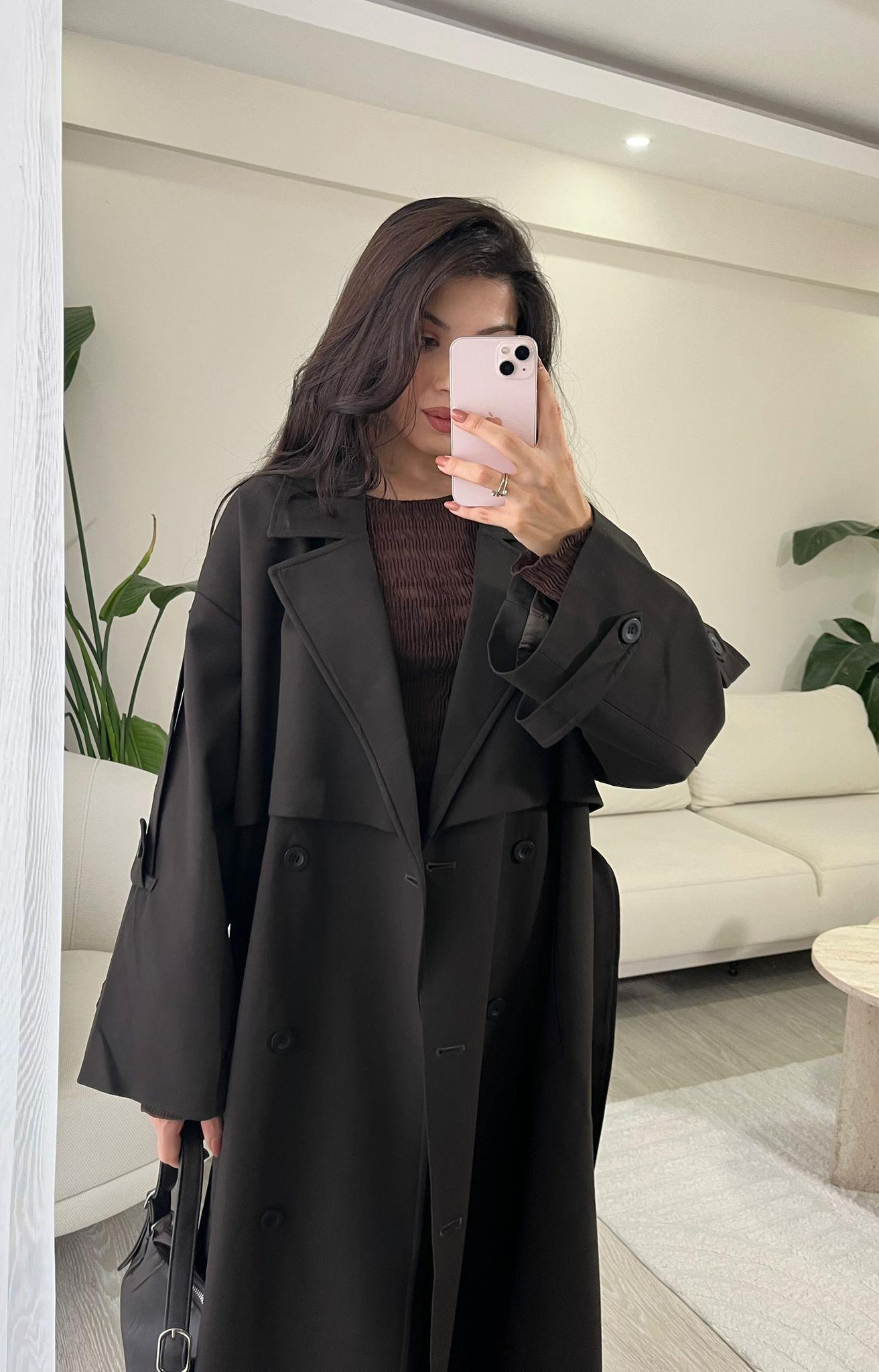 Noir Premium Oversize Poliviskon Trençkot Acı Kahve