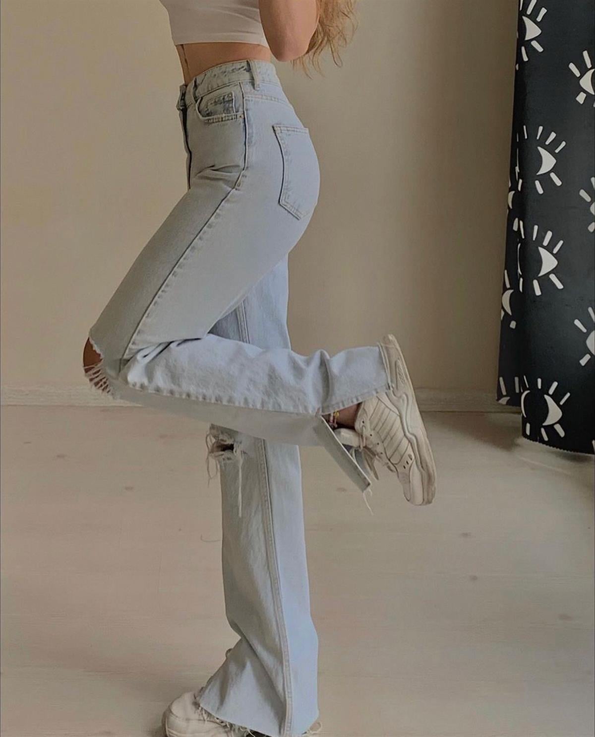 Paça Yırtmaçlı Dizi Yırtık Jean