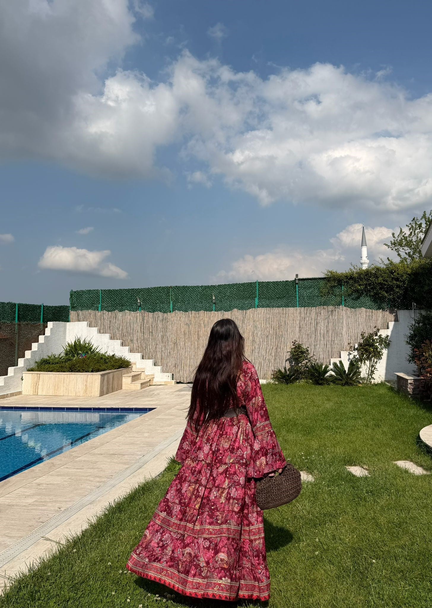 Paloma Etnik Desen İspanyol Kol Bohem Uzun Elbise Bordo