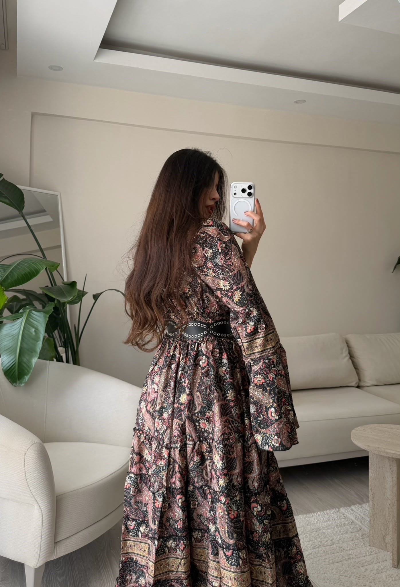 Paloma Etnik Desen İspanyol Kol Bohem Uzun Elbise Siyah