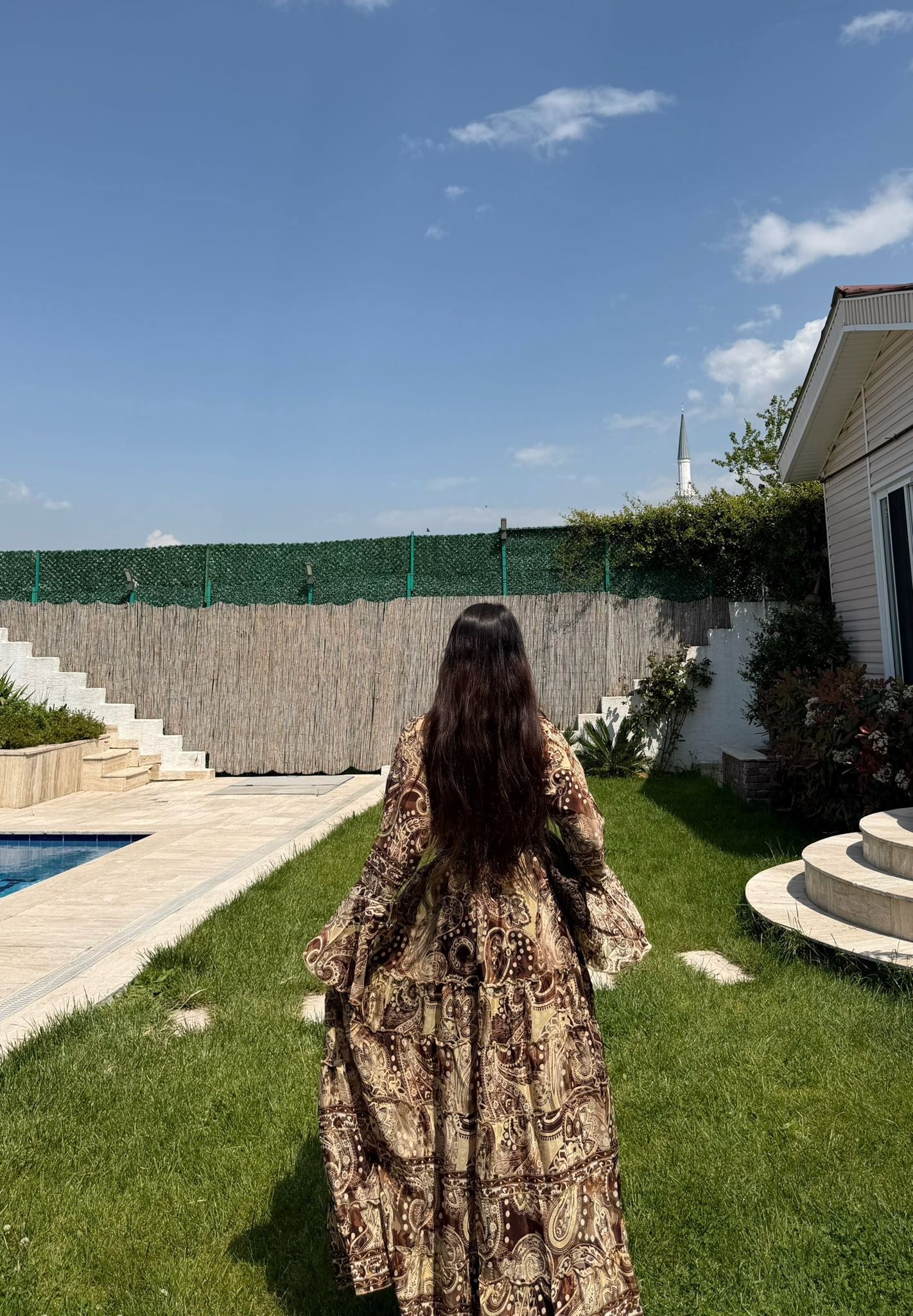 Paloma Etnik Desen İspanyol Kol Bohem Uzun Elbise Kahve