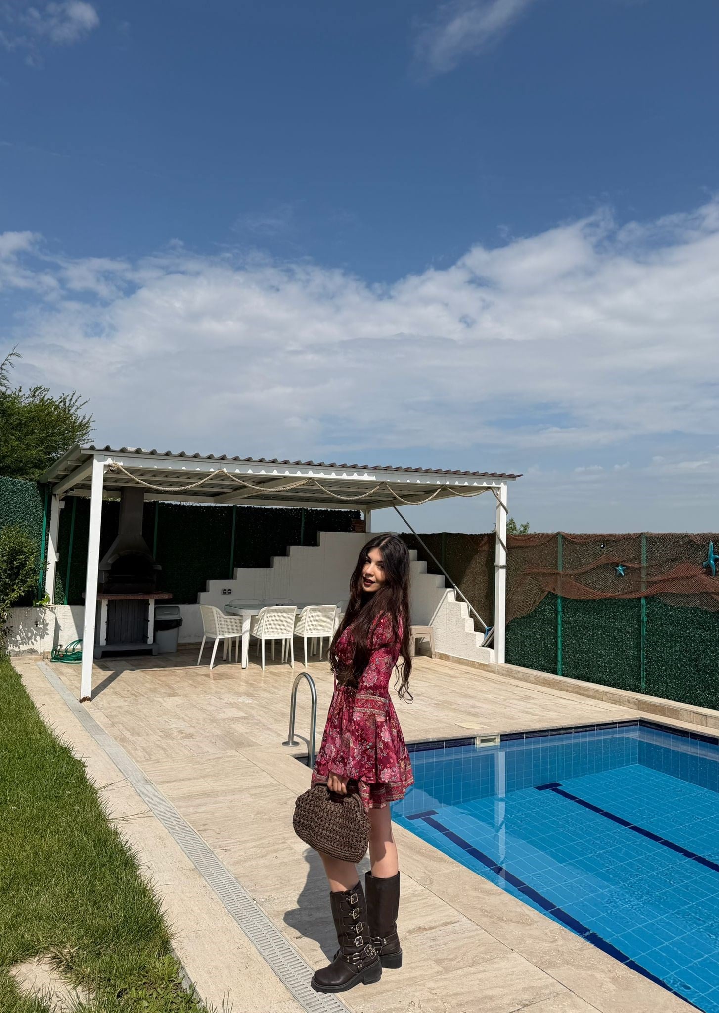 Paloma Etnik Desen İspanyol Kol Bohem Mini Elbise Bordo