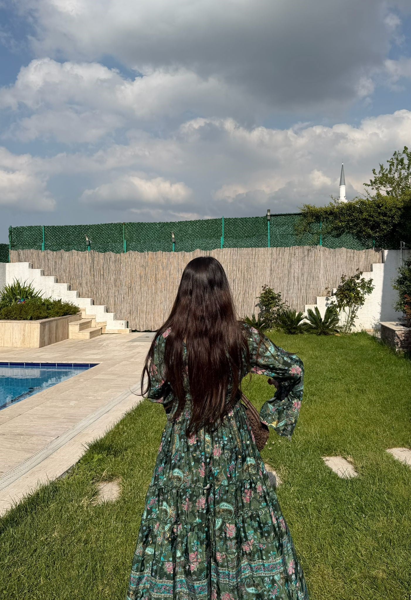 Paloma Etnik Desen İspanyol Kol Bohem Uzun Elbise Yeşil