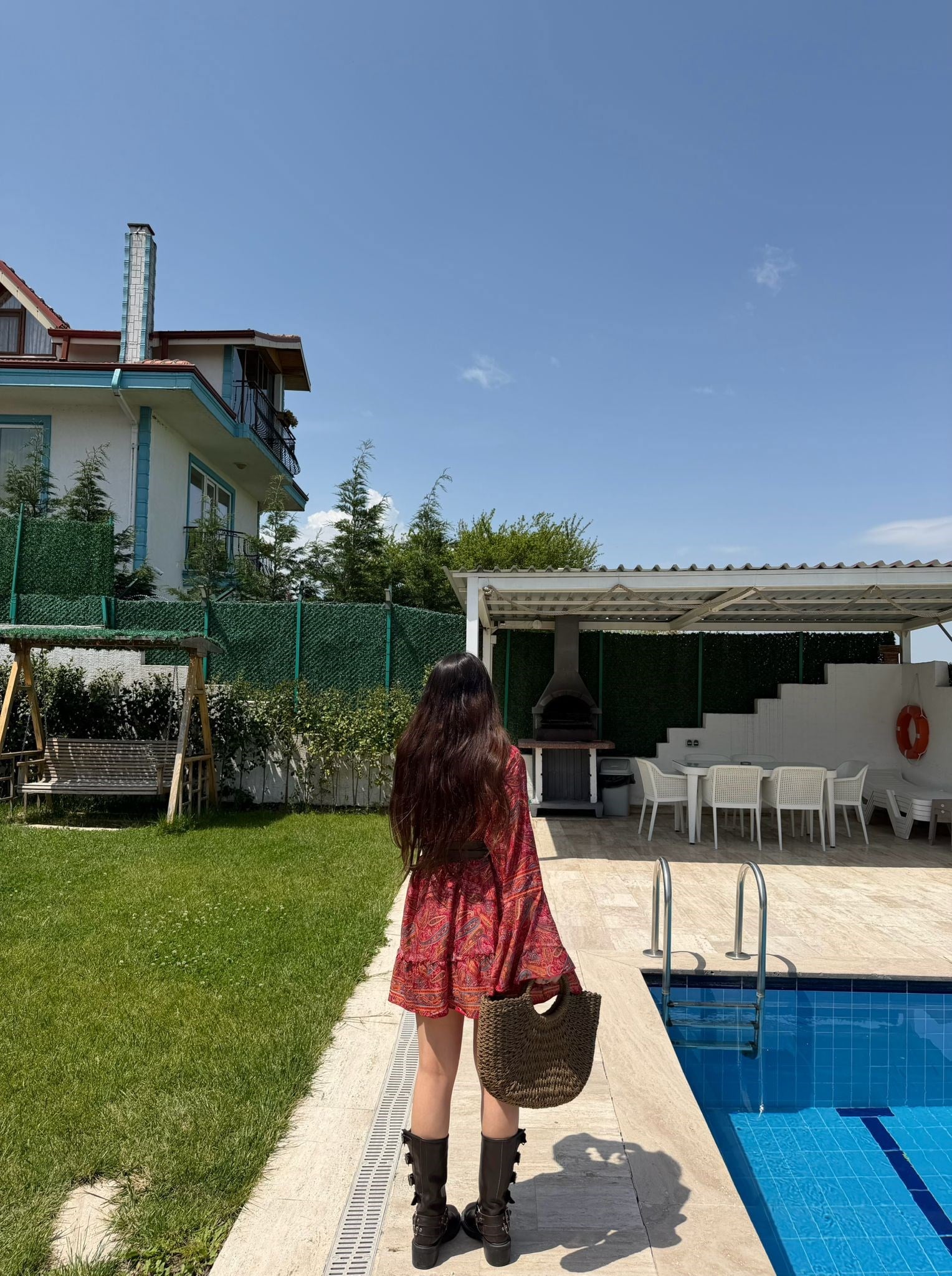 Paloma Etnik Desen İspanyol Kol Bohem Mini Elbise Kırmızı