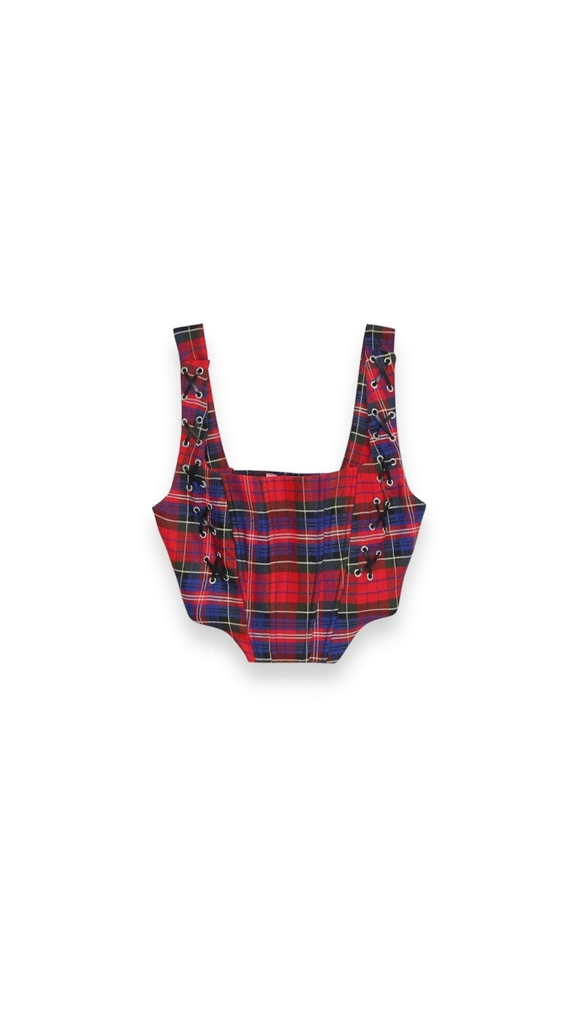 Plaid Kuşgözü Detay Gipeli Korse Bluz