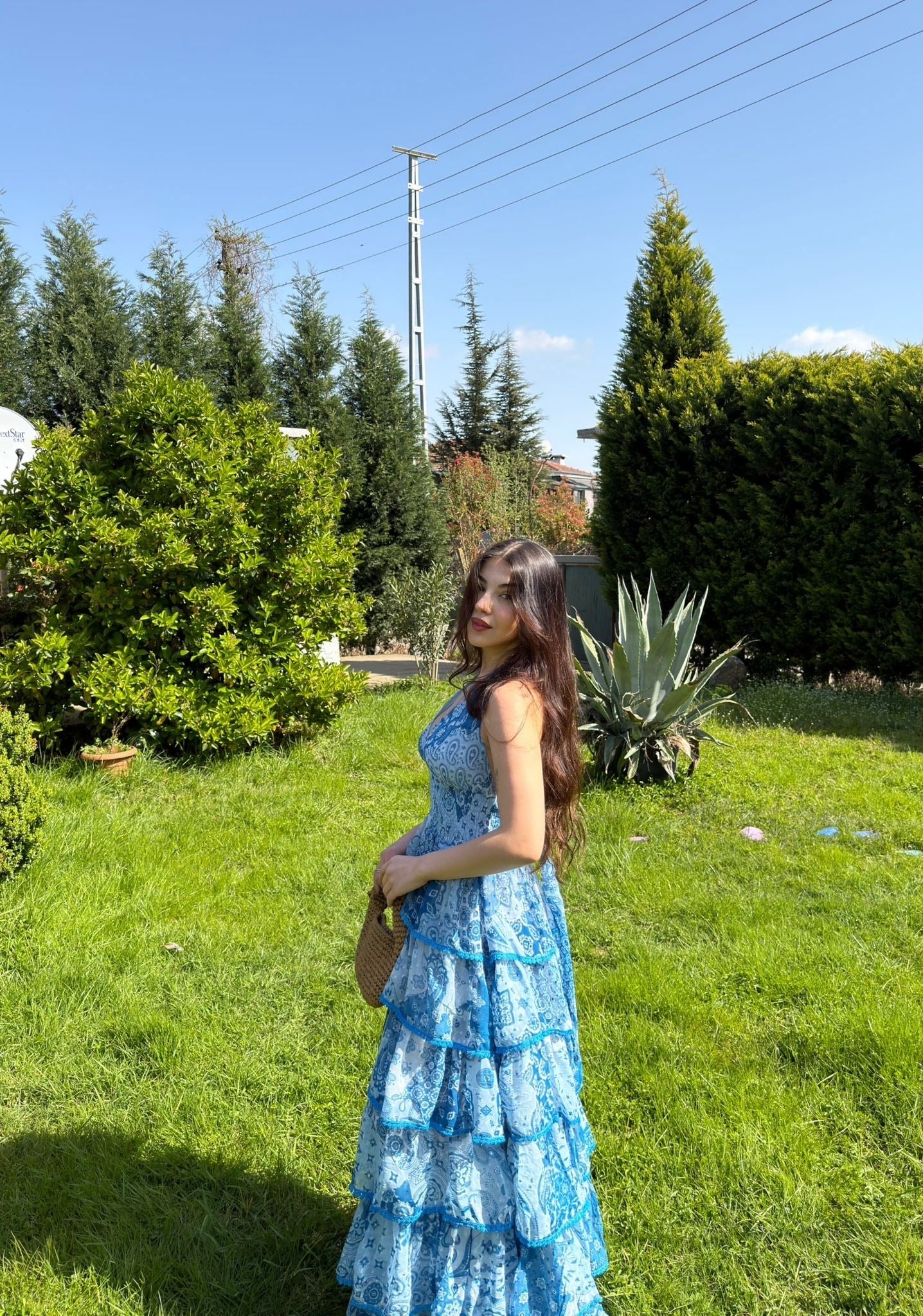 Rosalia Volanlı Kat Kat Şifon Elbise Mavi