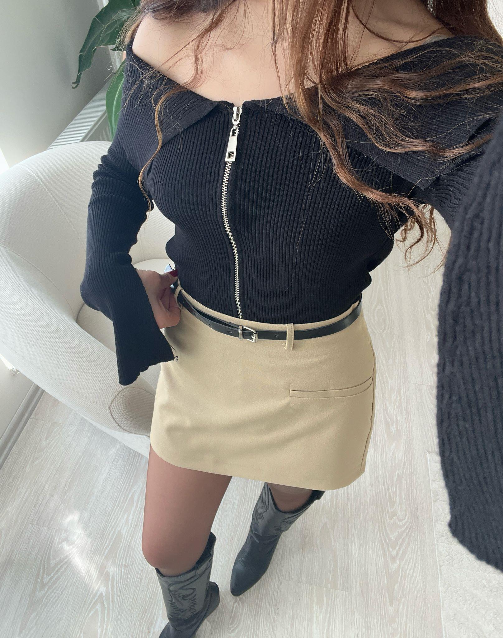 Rox Cep Detay Kemerli Etek Bej