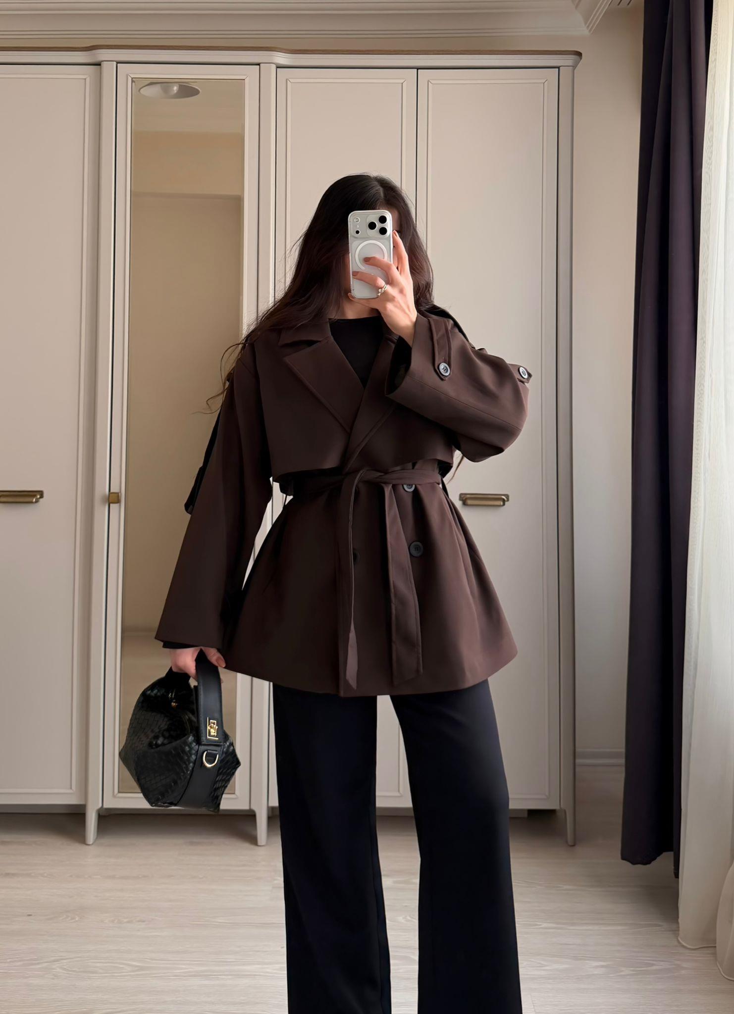 Rue Apoletli Ara Boy Premium Trençkot Acı Kahve