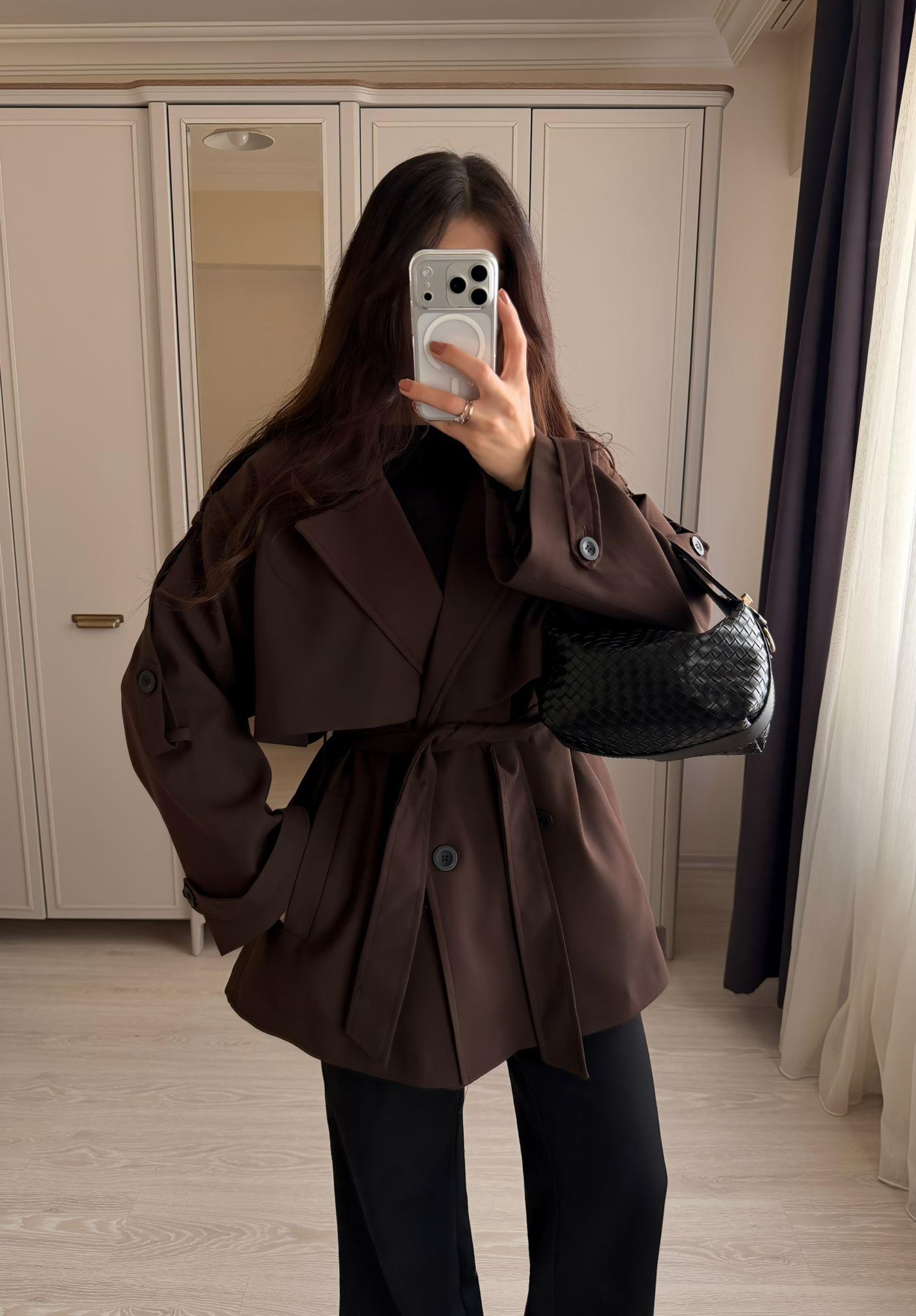 Rue Apoletli Ara Boy Premium Trençkot Acı Kahve