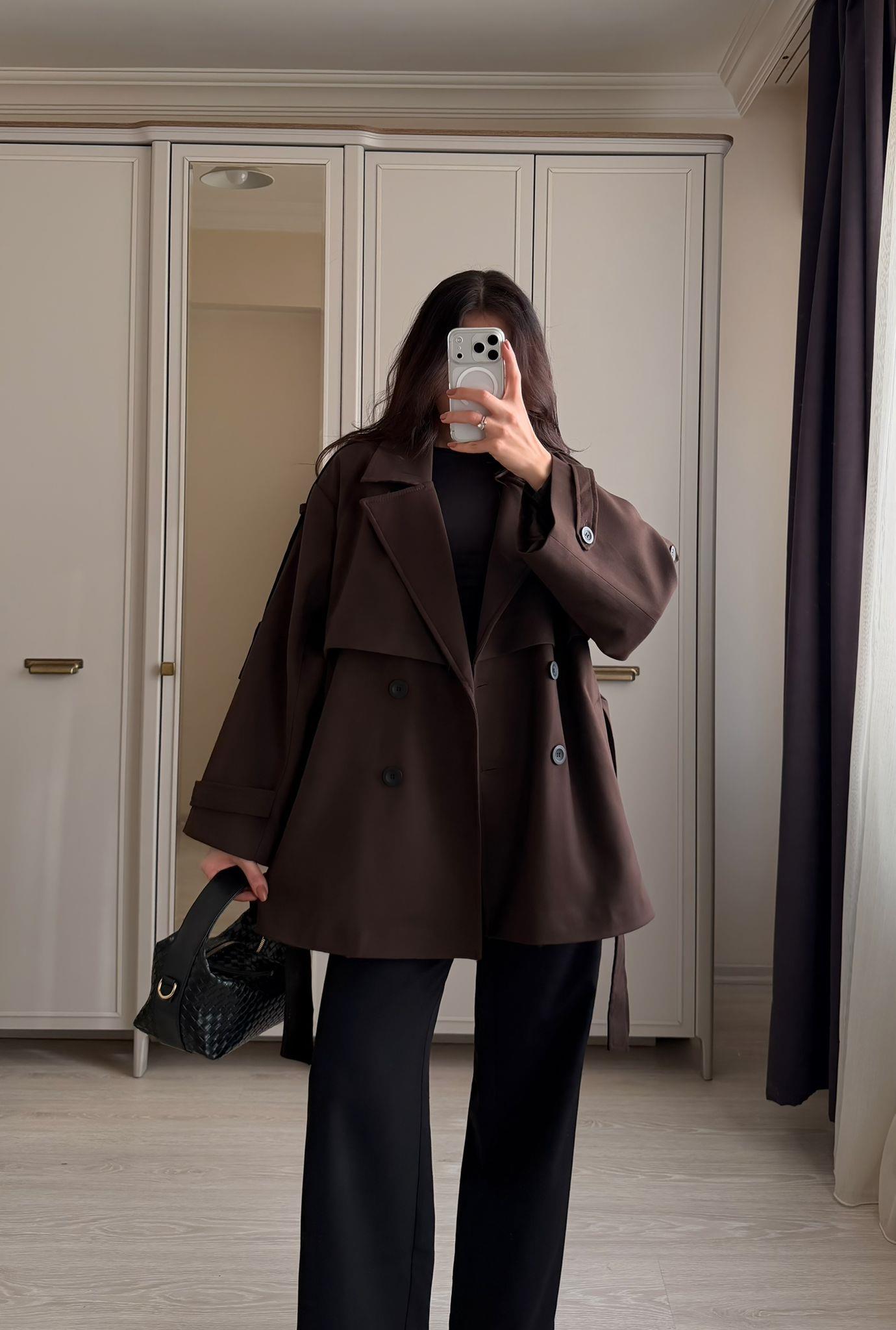 Rue Apoletli Ara Boy Premium Trençkot Acı Kahve