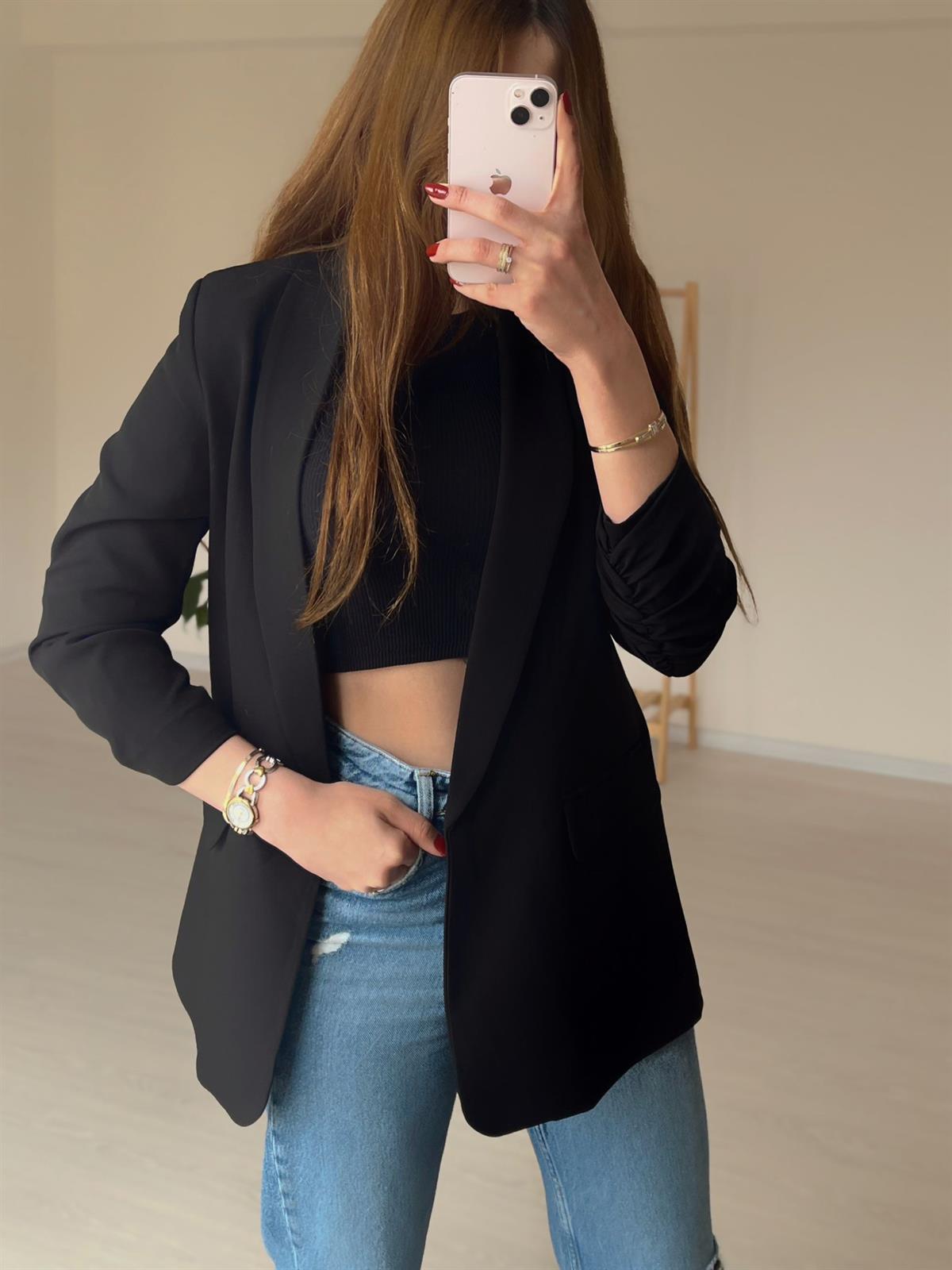 Siyah Kol Detay Blazer Ceket