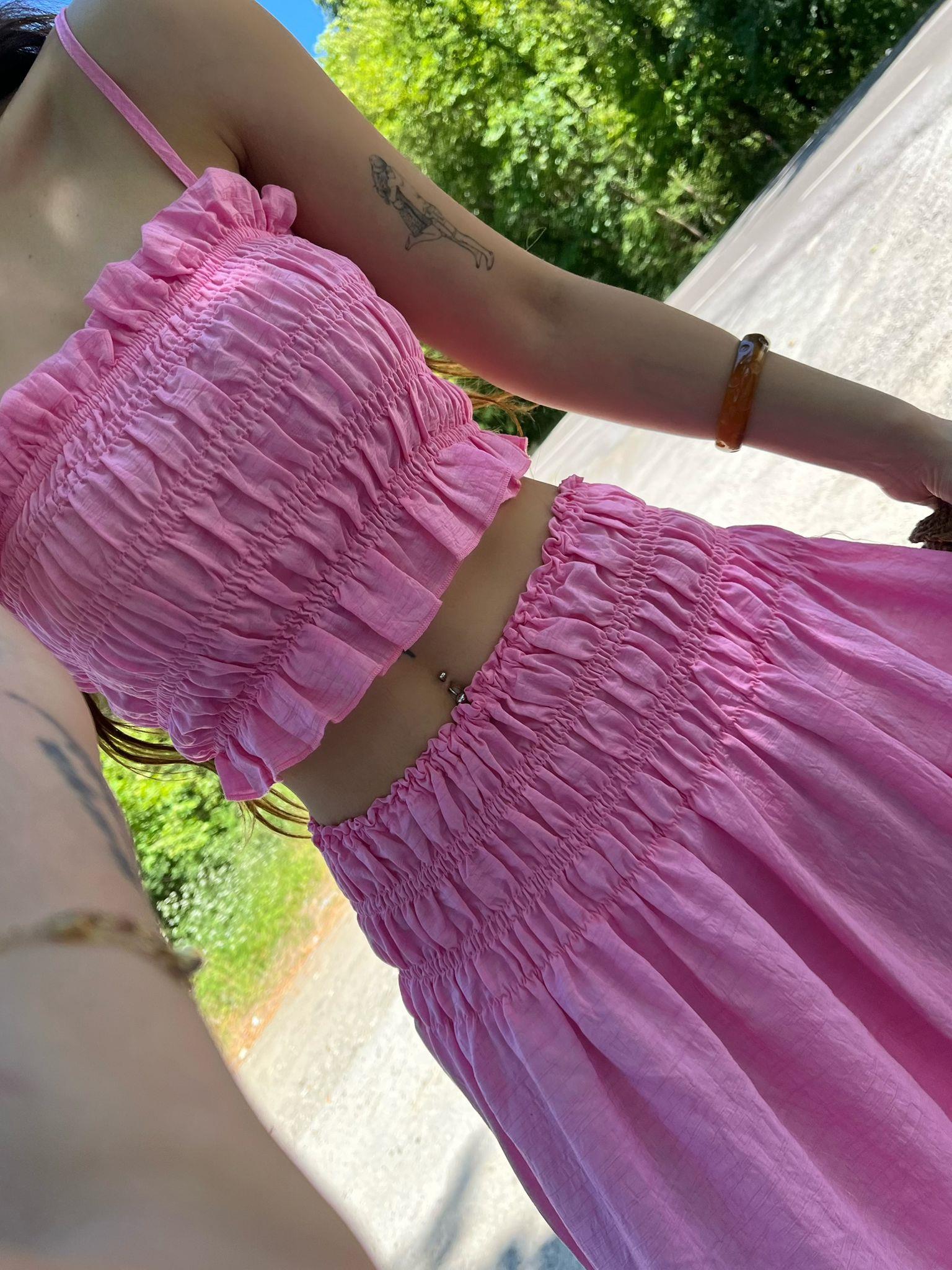 Soley Gipeli Etek Bluz İkili Takım Pembe