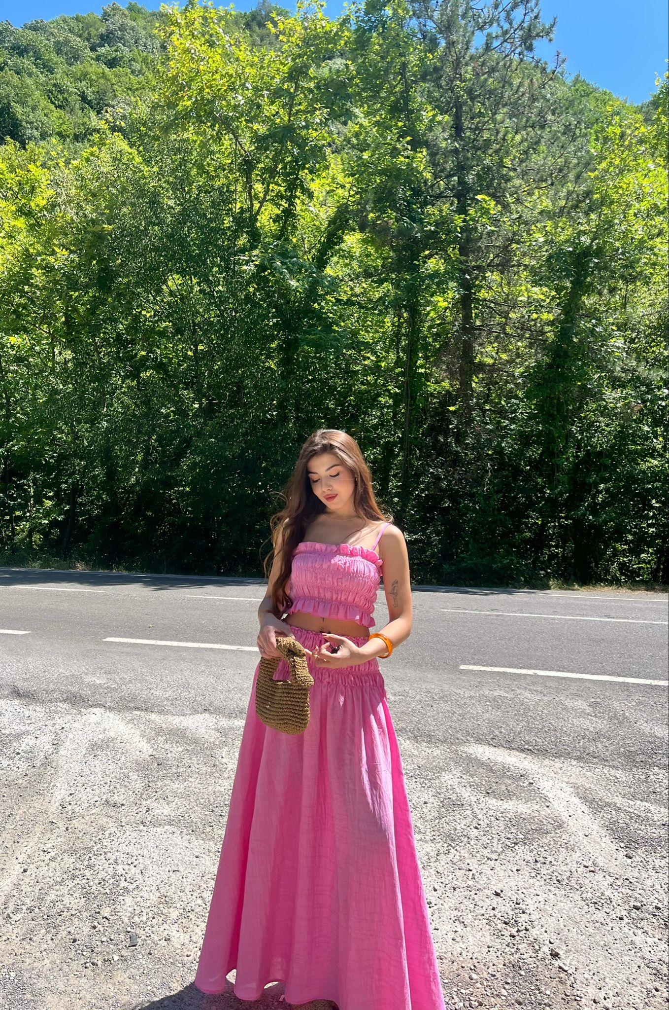 Soley Gipeli Etek Bluz İkili Takım Pembe