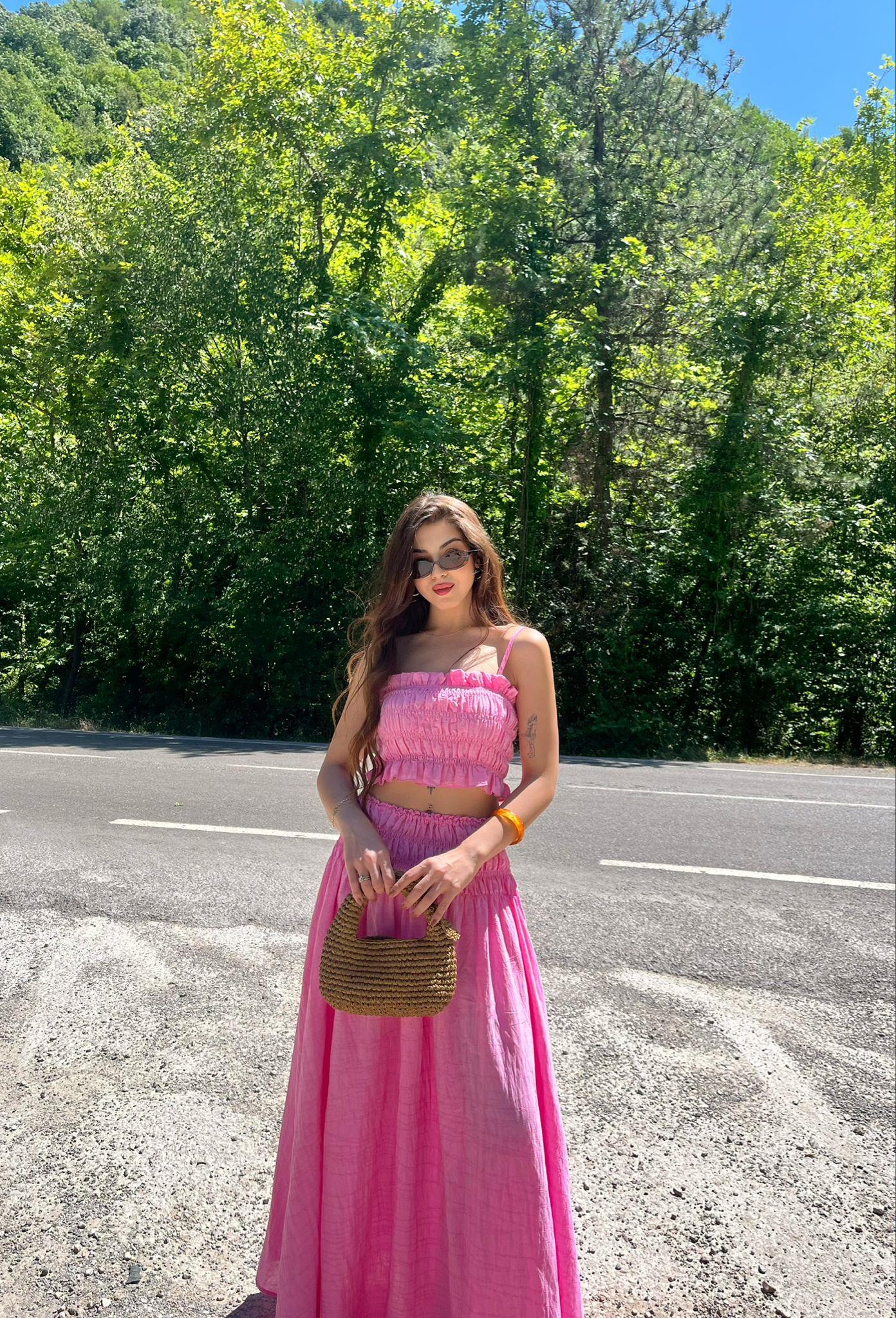 Soley Gipeli Etek Bluz İkili Takım Pembe