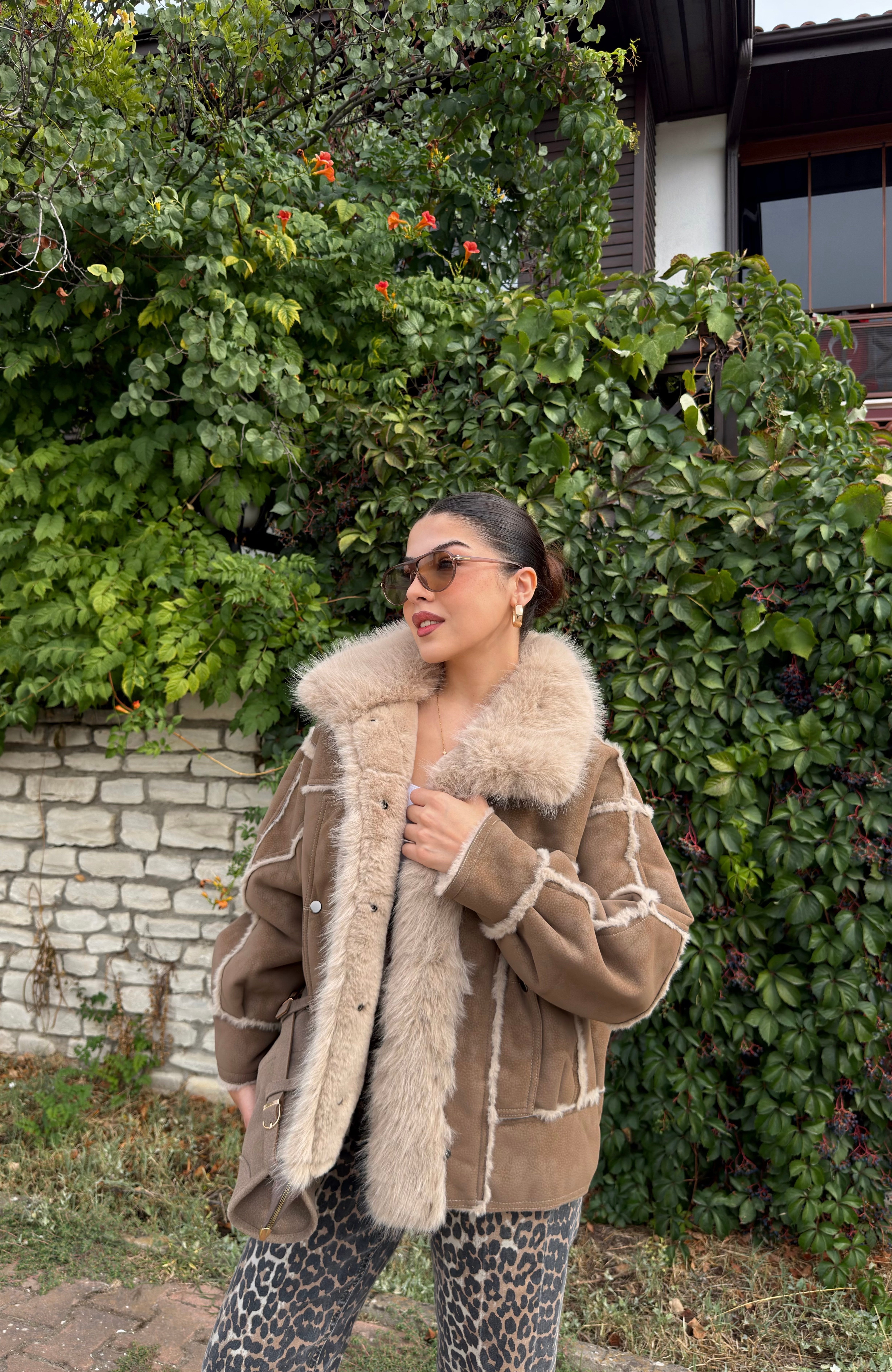 Suede Kürklü Premium İthal Ceket Camel